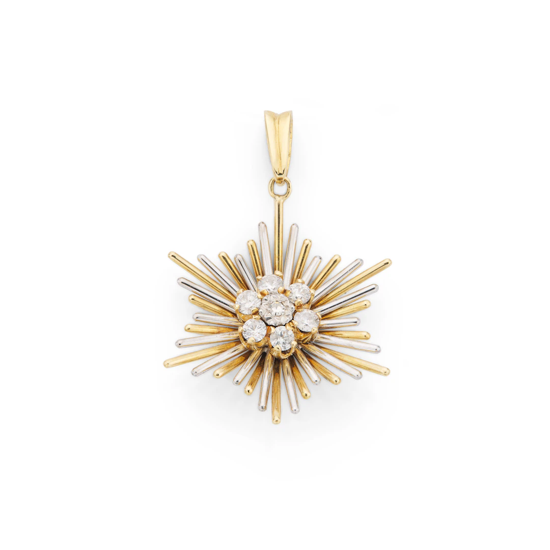 A gold and diamond starburst pendant, circa 1970