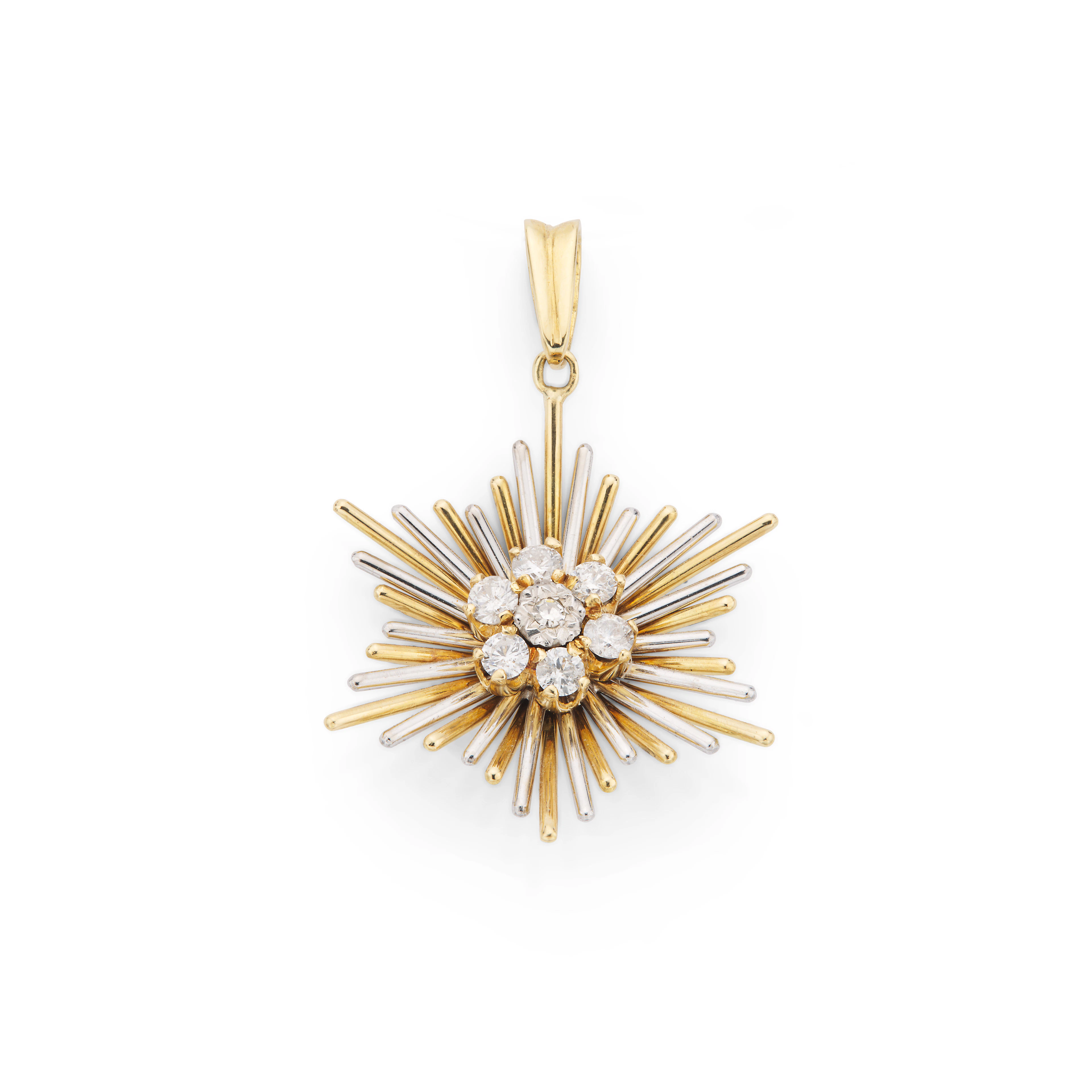 A gold and diamond starburst pendant, circa 1970