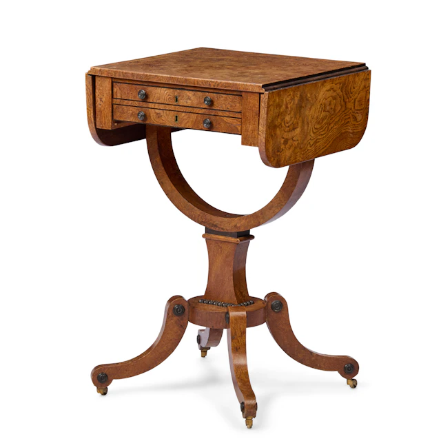 REGENCY BURR OAK AND EBONY WORK TABLE
