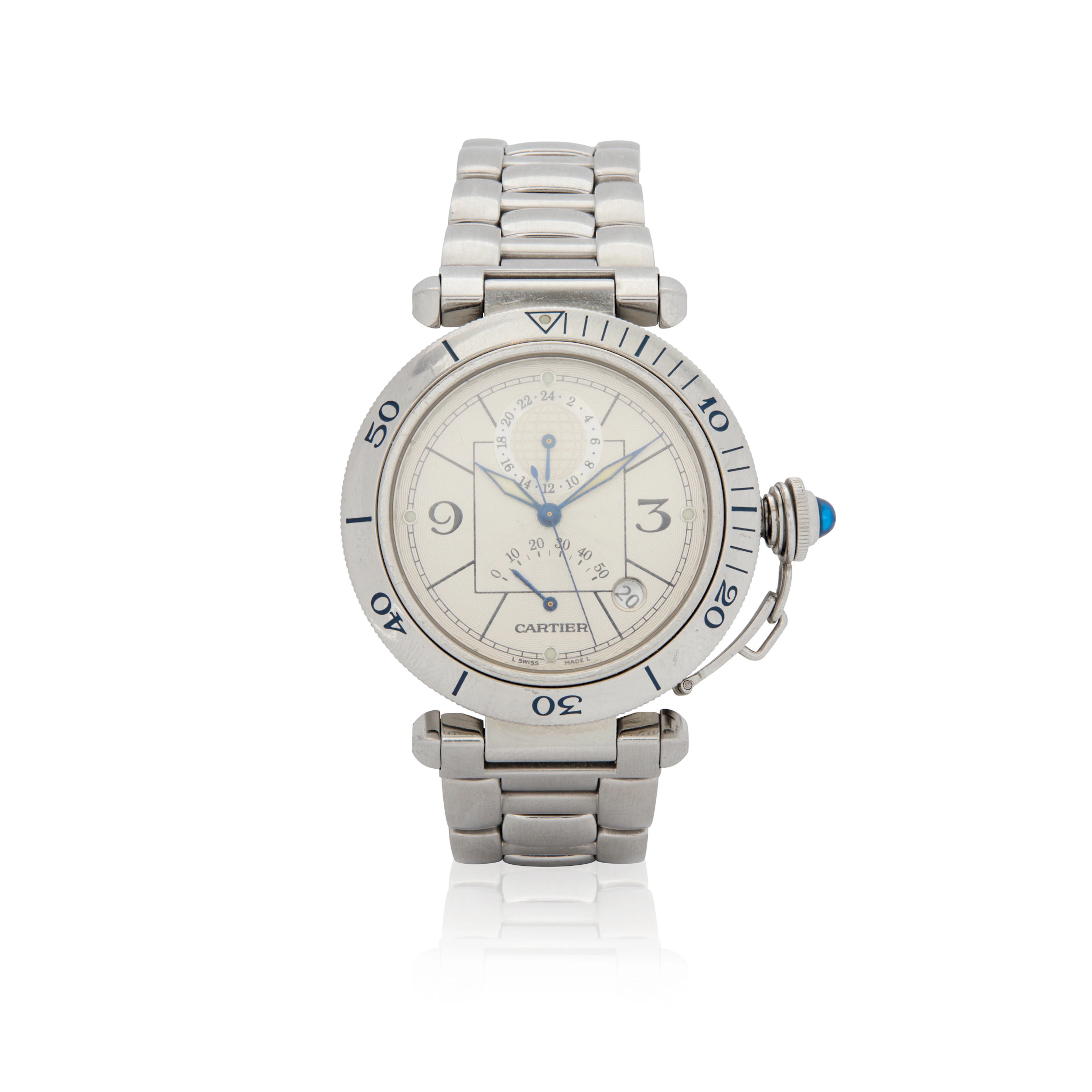 Cartier. A stainless steel automatic wristwatch with dual time and