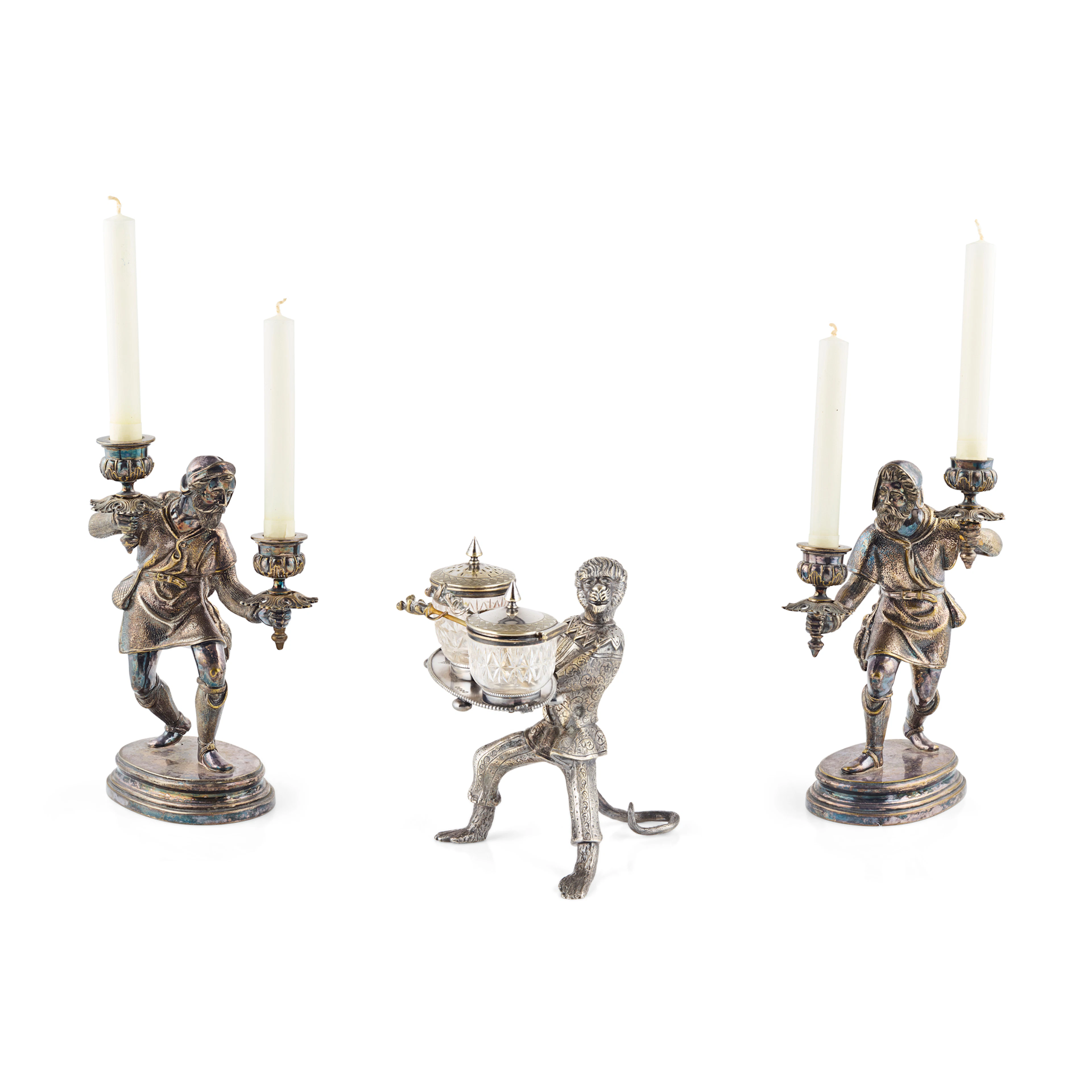 VICTORIAN SILVERED METAL FIGURAL TABLE WARES