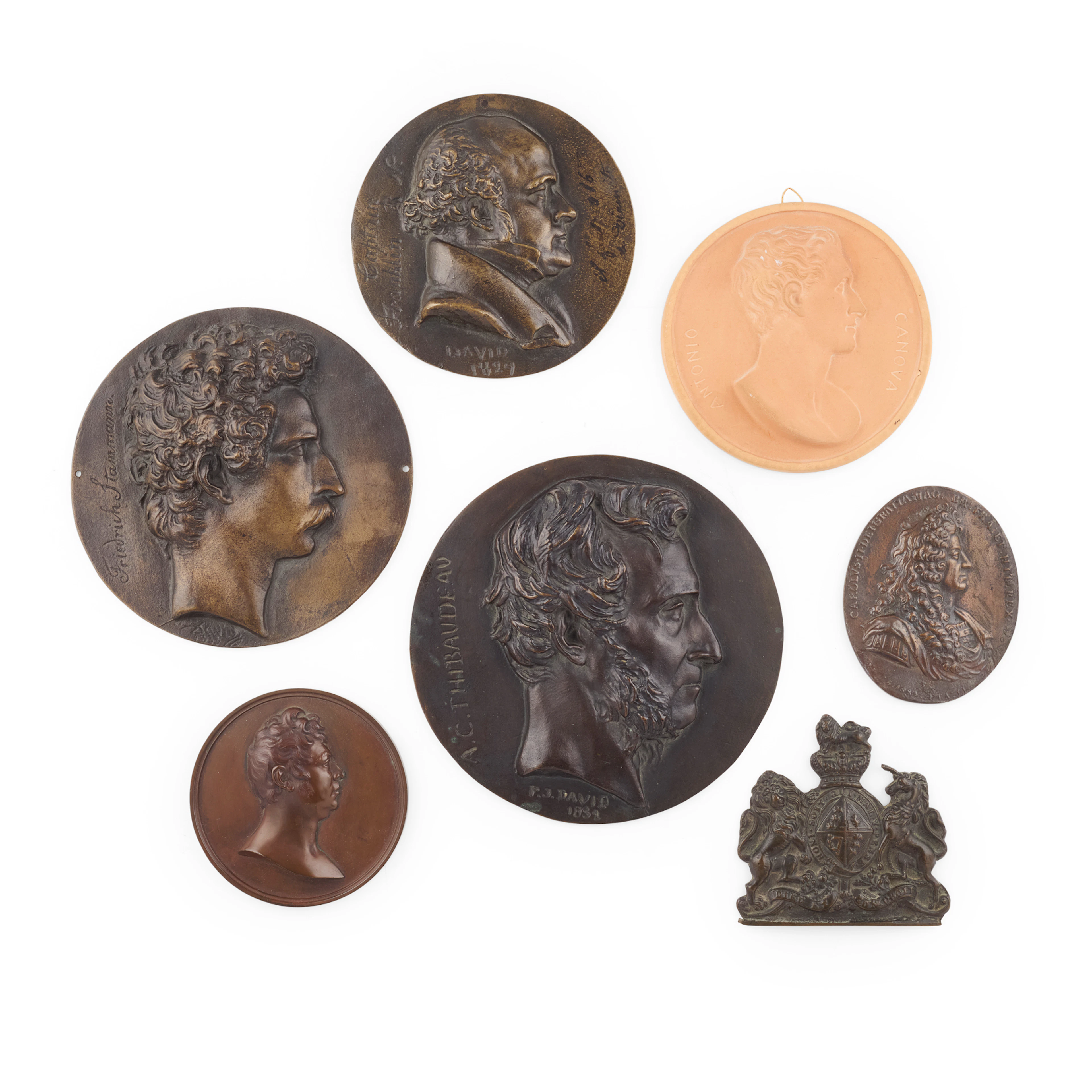 COLLECTION OF BRONZE RELIEF MEDALLIONS AND MEDALS