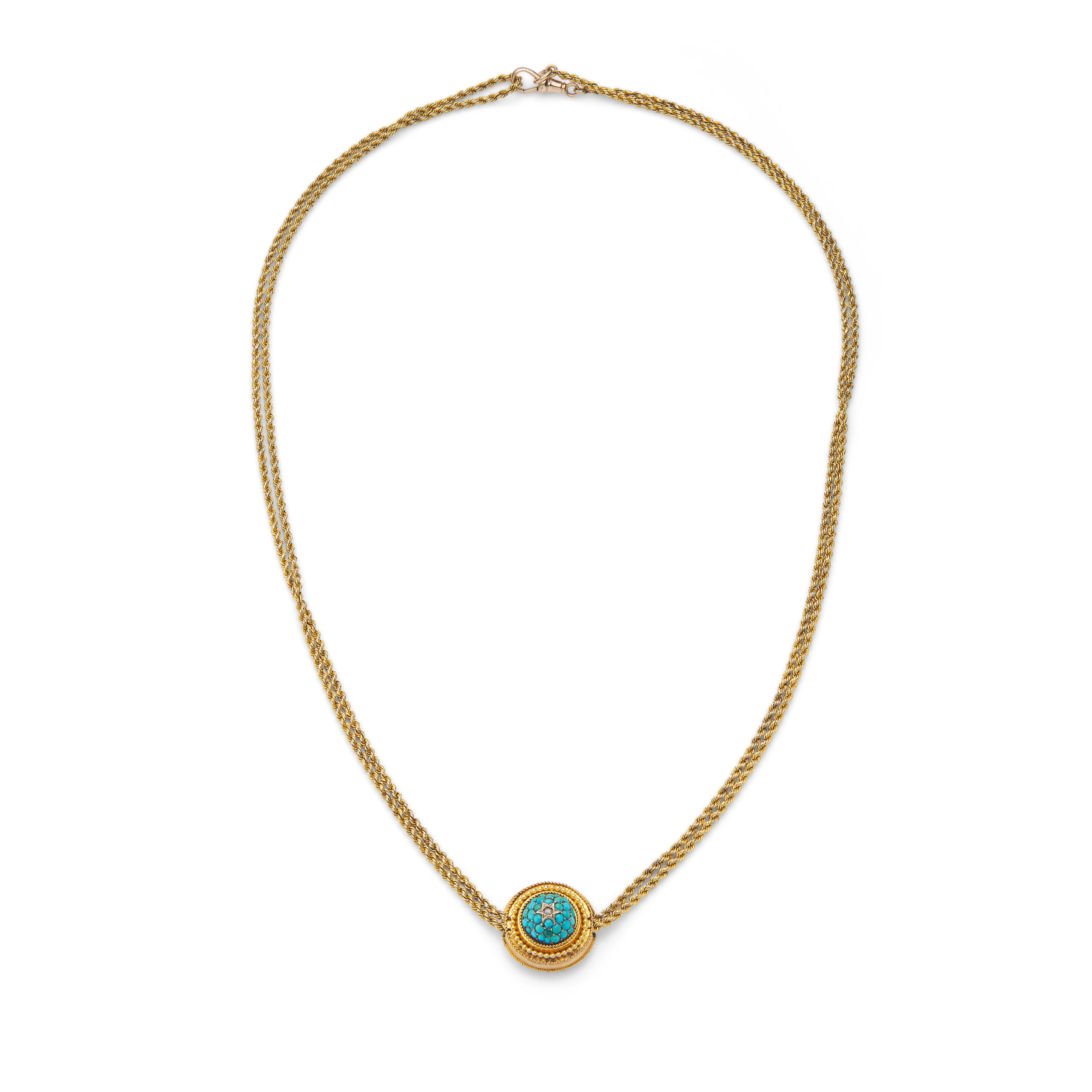 A longchain with a turquoise circular slider, late 19th century