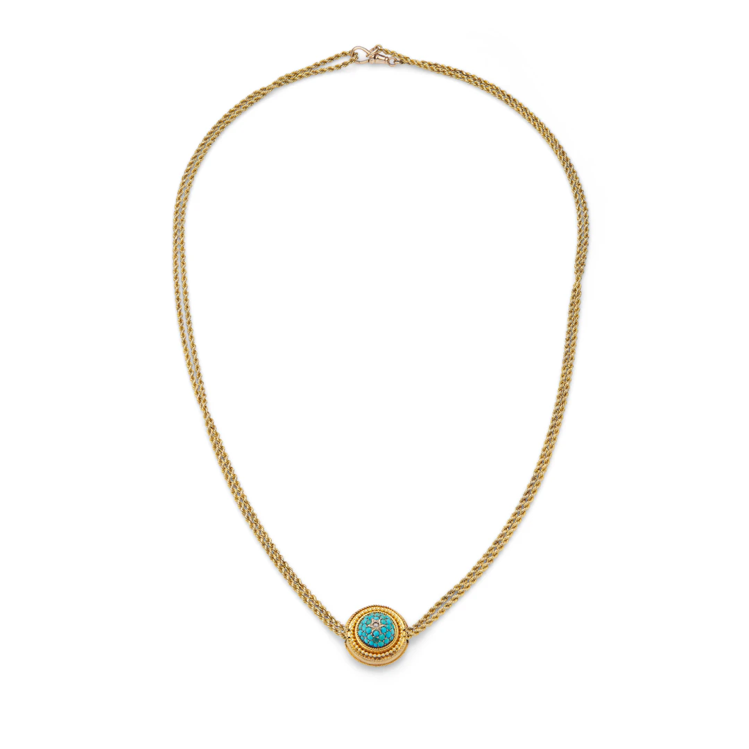 A longchain with a turquoise circular slider, late 19th century