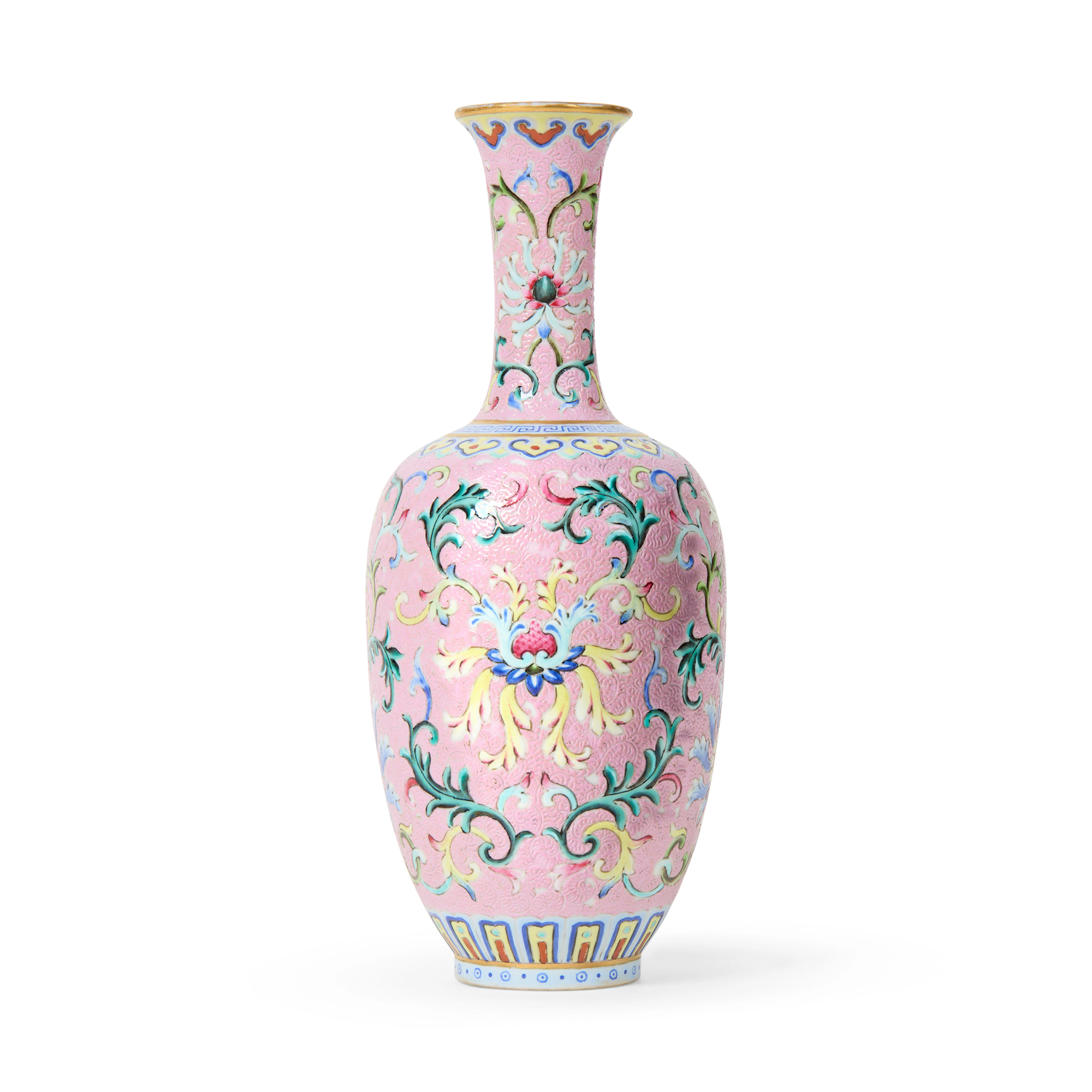CHINESE PINK GROUND SGRAFFIATO YANGCAI 'LOTUS' VASE