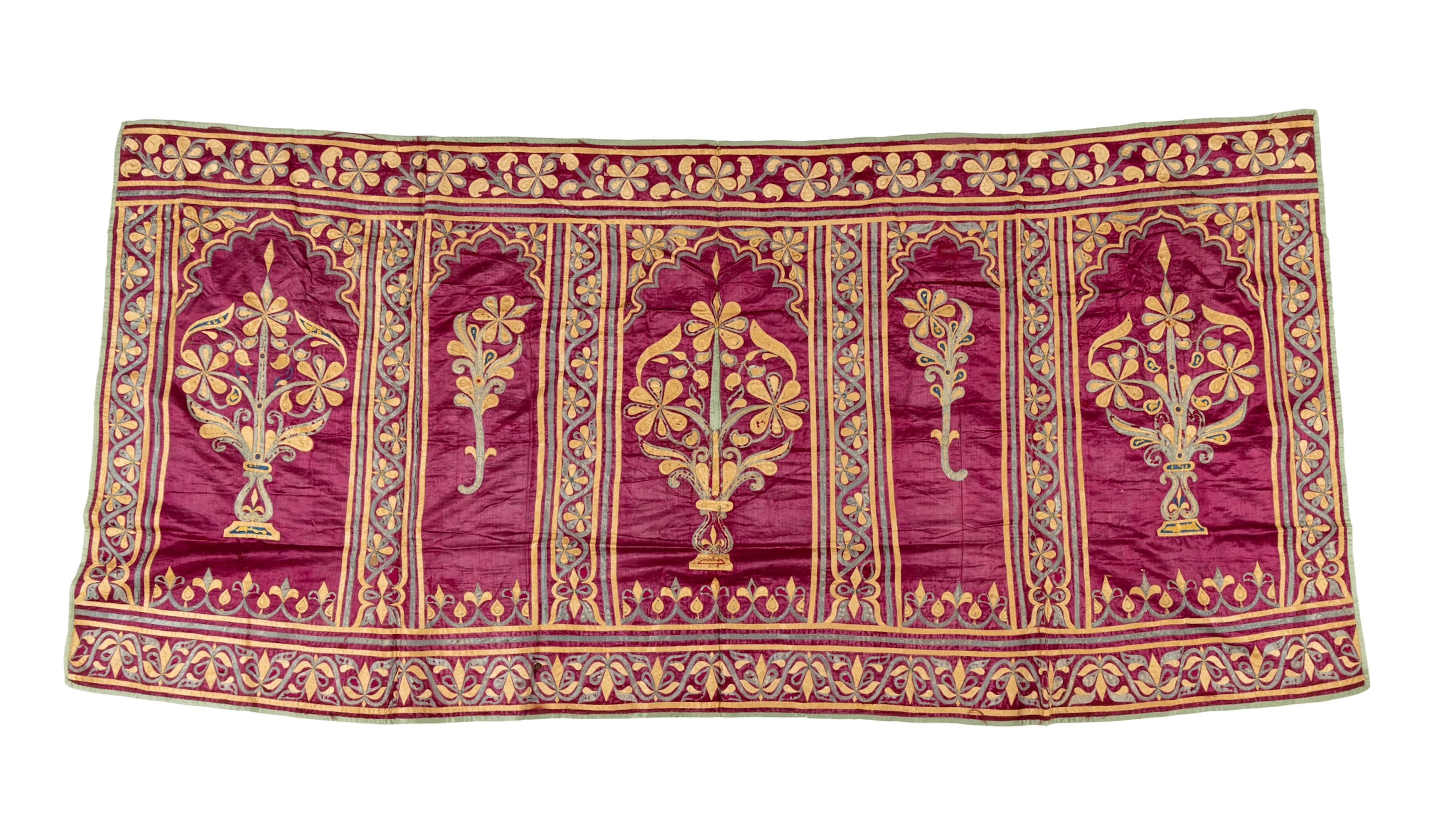 A RARE GROUP OF OTTOMAN SILK APPLIQUÉ TENT PANELS