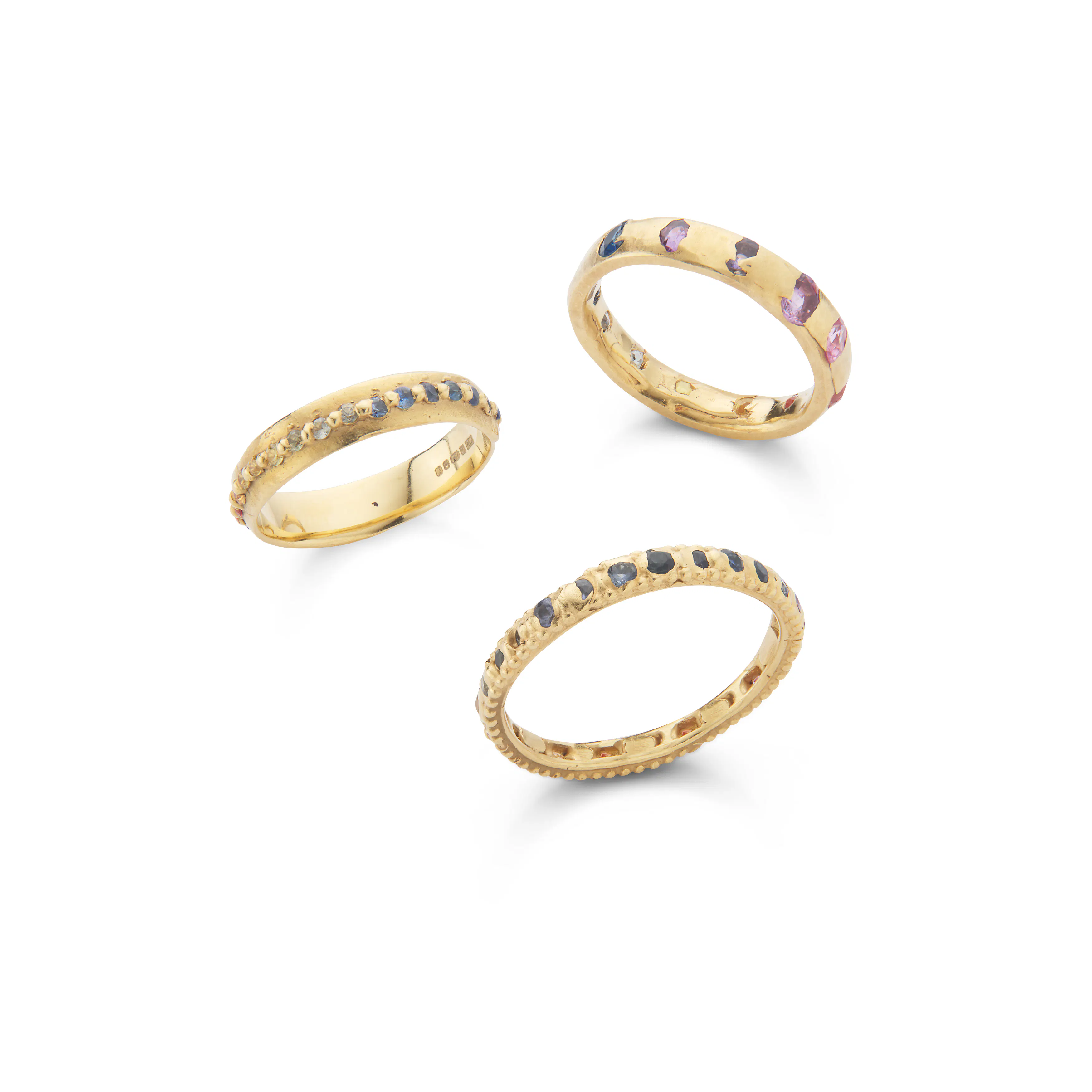 Polly Wales: Three gold and gem-set 'Rainbow' rings