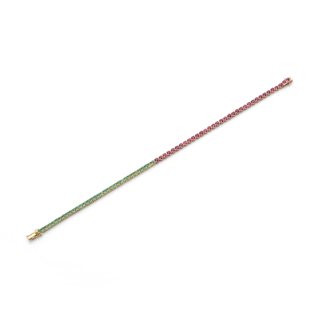 An emerald and ruby line bracelet