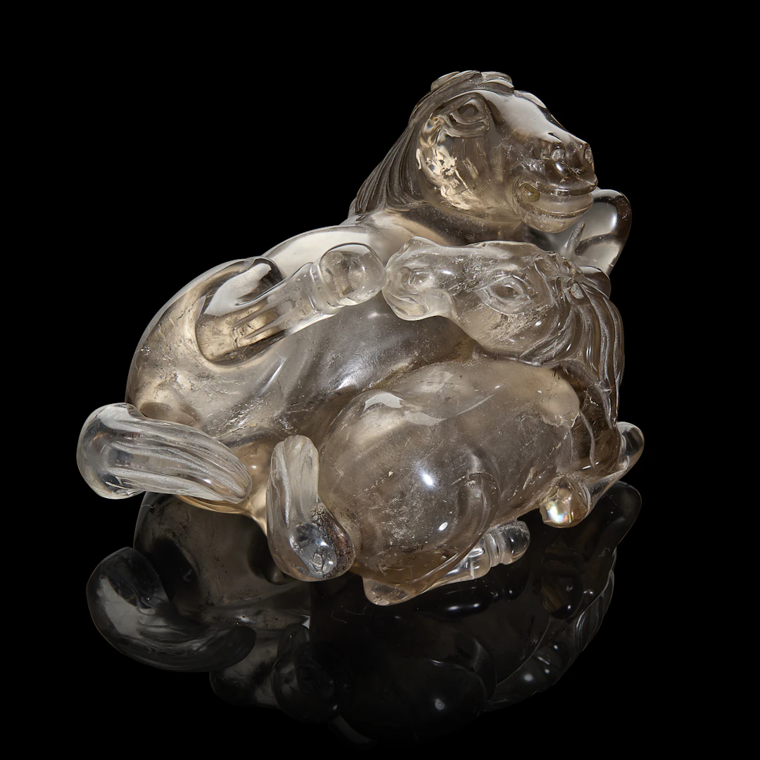 CHINESE ROCK CRYSTAL 'HORSE' CONJOINED SNUFF BOTTLE