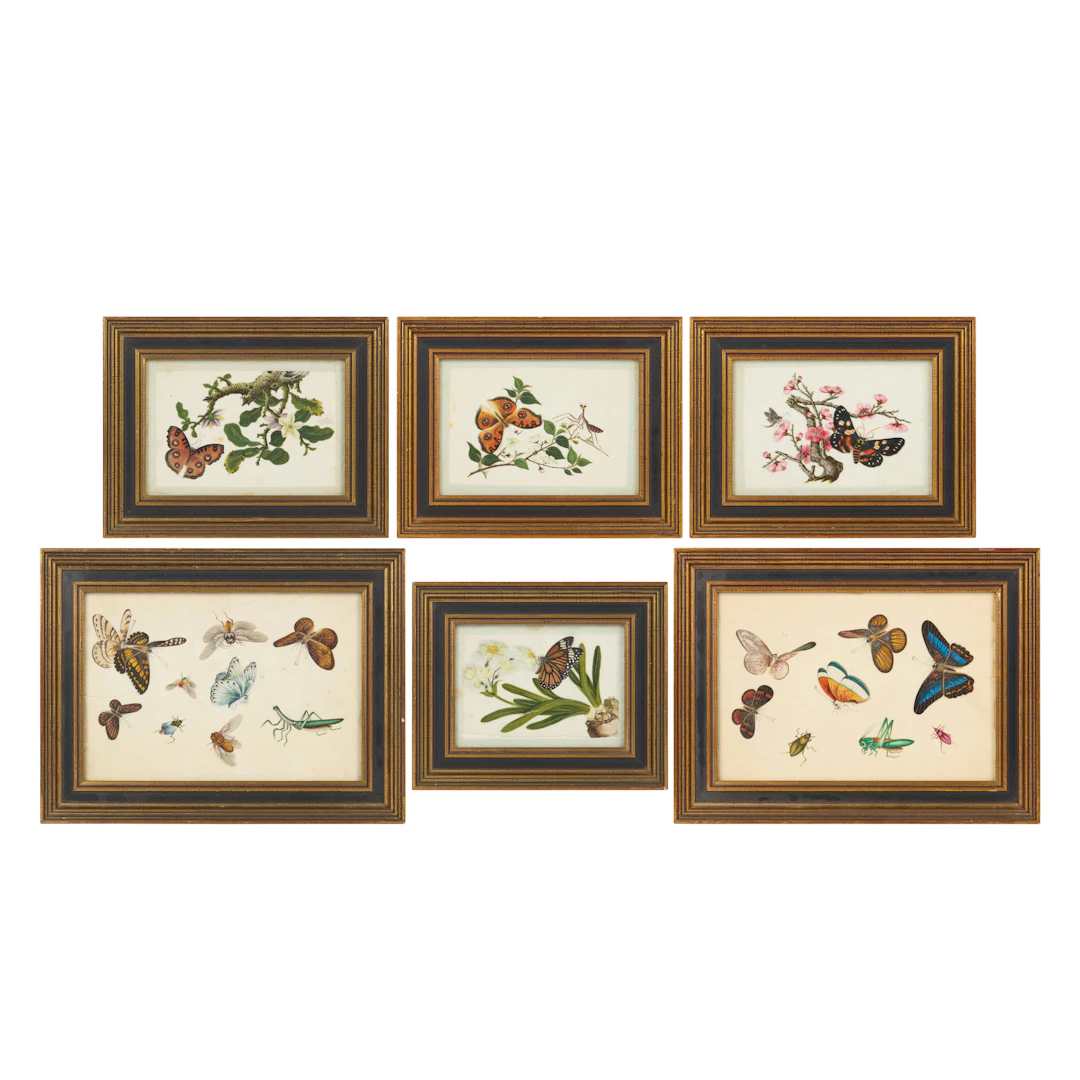 GROUP OF SIX CHINESE 'BUTTERFLY' PITH PAINTINGS
