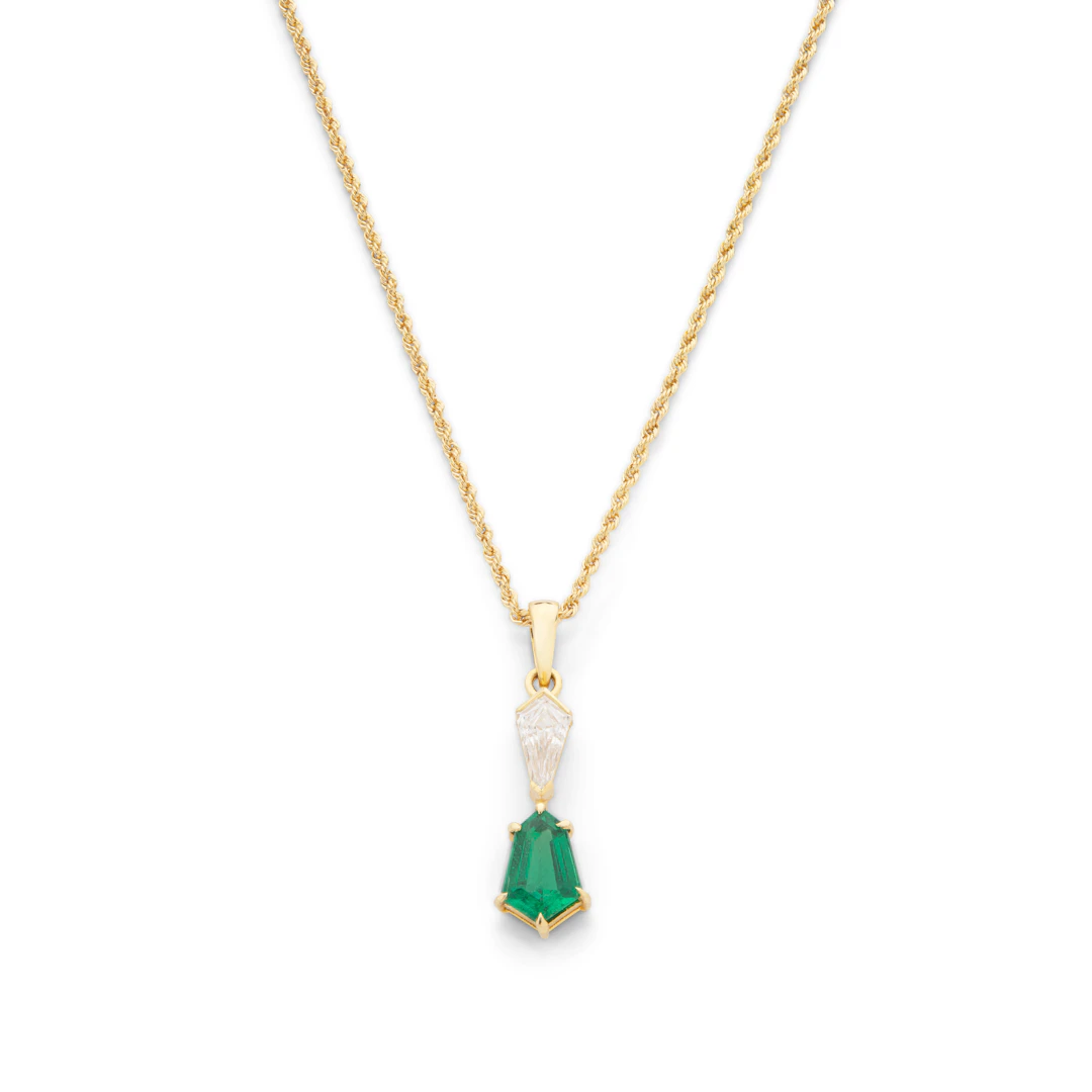 An emerald and diamond pendant necklace