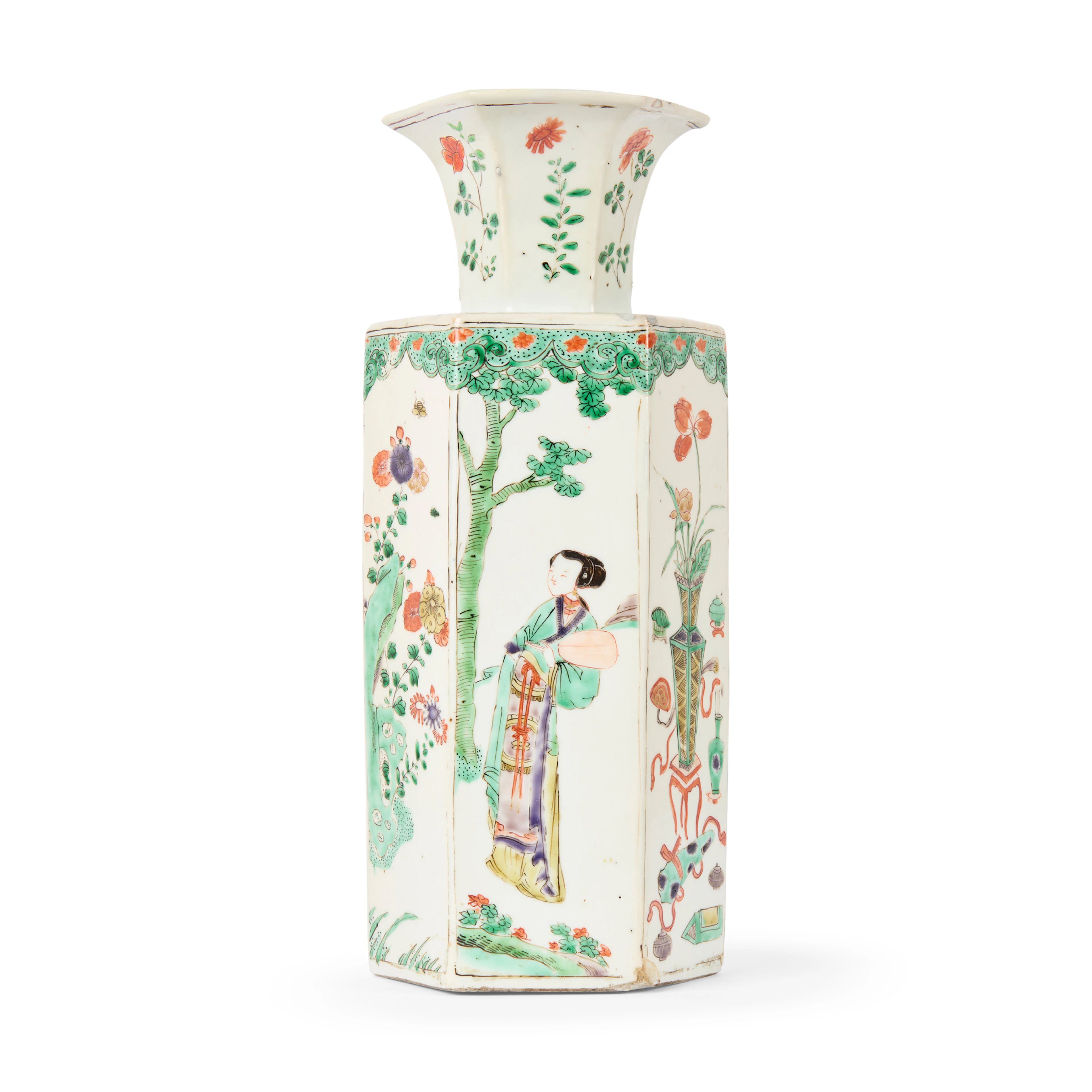 CHINESE WUCAI HEXAGONAL VASE