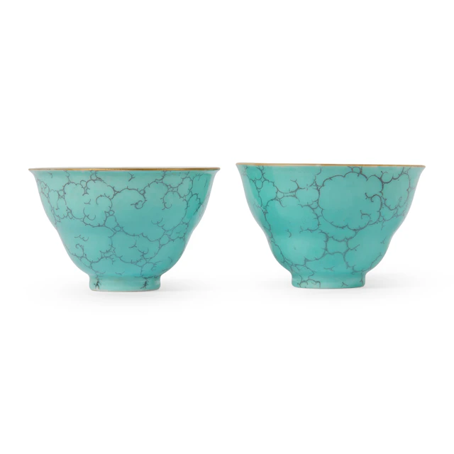[DRINKING CULTURE] PAIR OF CHINESE TURQUOISE-GLAZED CUPS