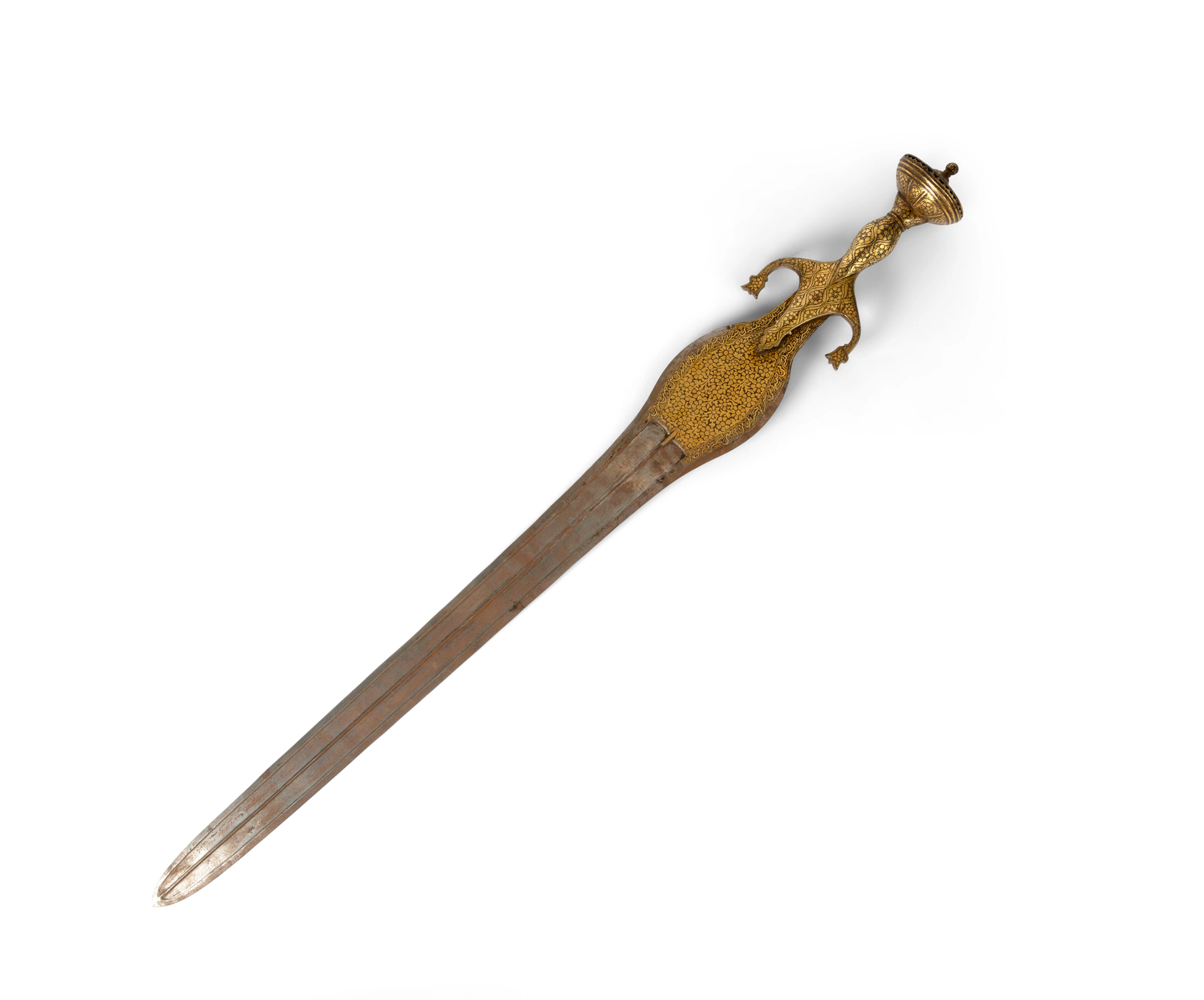 A GOLD DAMASCENED STEEL 'COBRA' SWORD