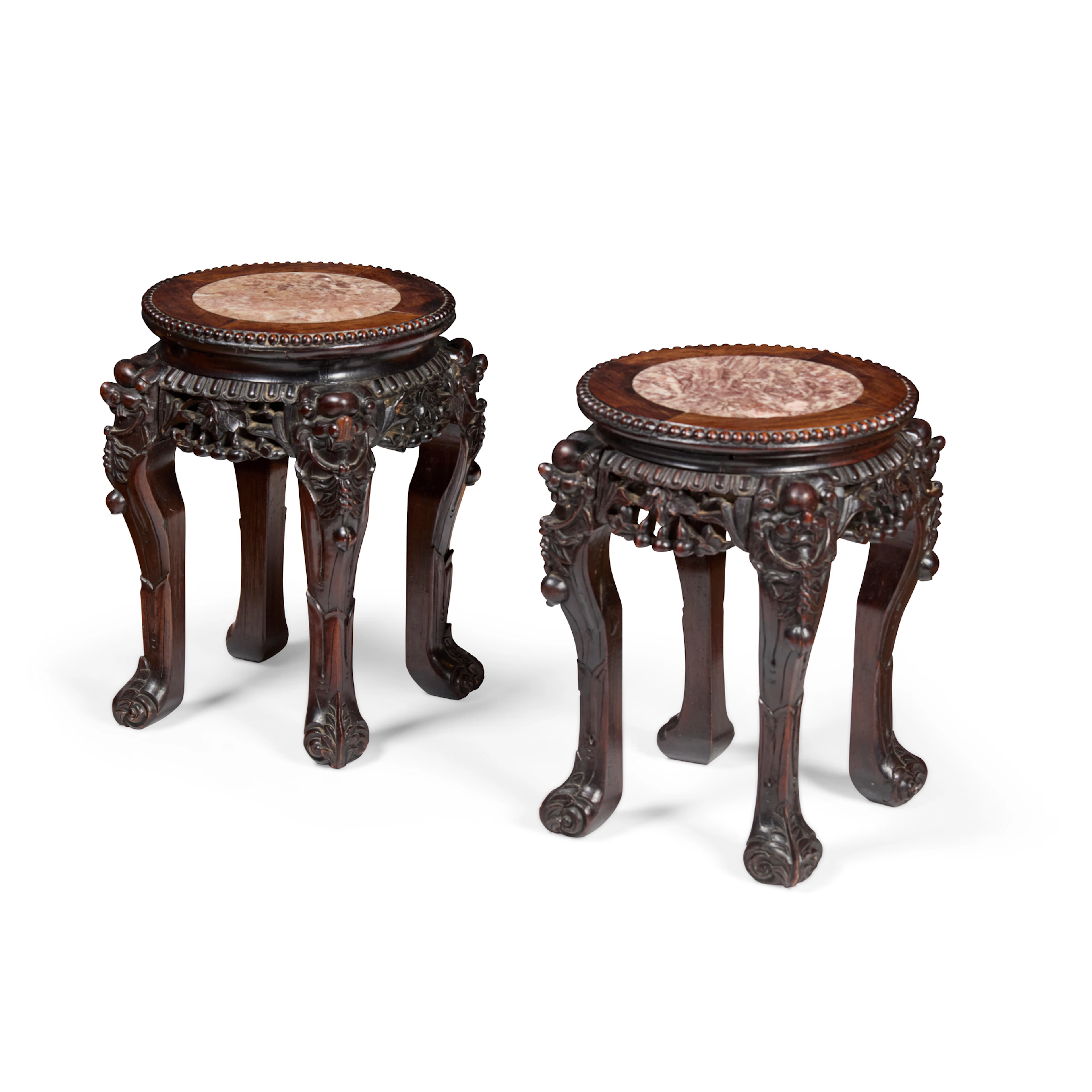 PAIR OF CHINESE HARDWOOD MARBLE TOP JARDINIÈRE STANDS