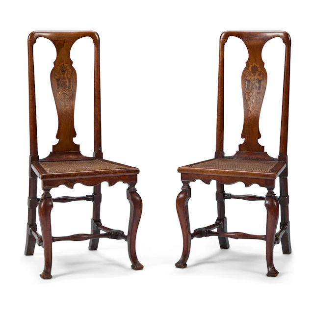 PAIR OF ANGLO-DUTCH OAK AND MARQUETRY SIDE CHAIRS