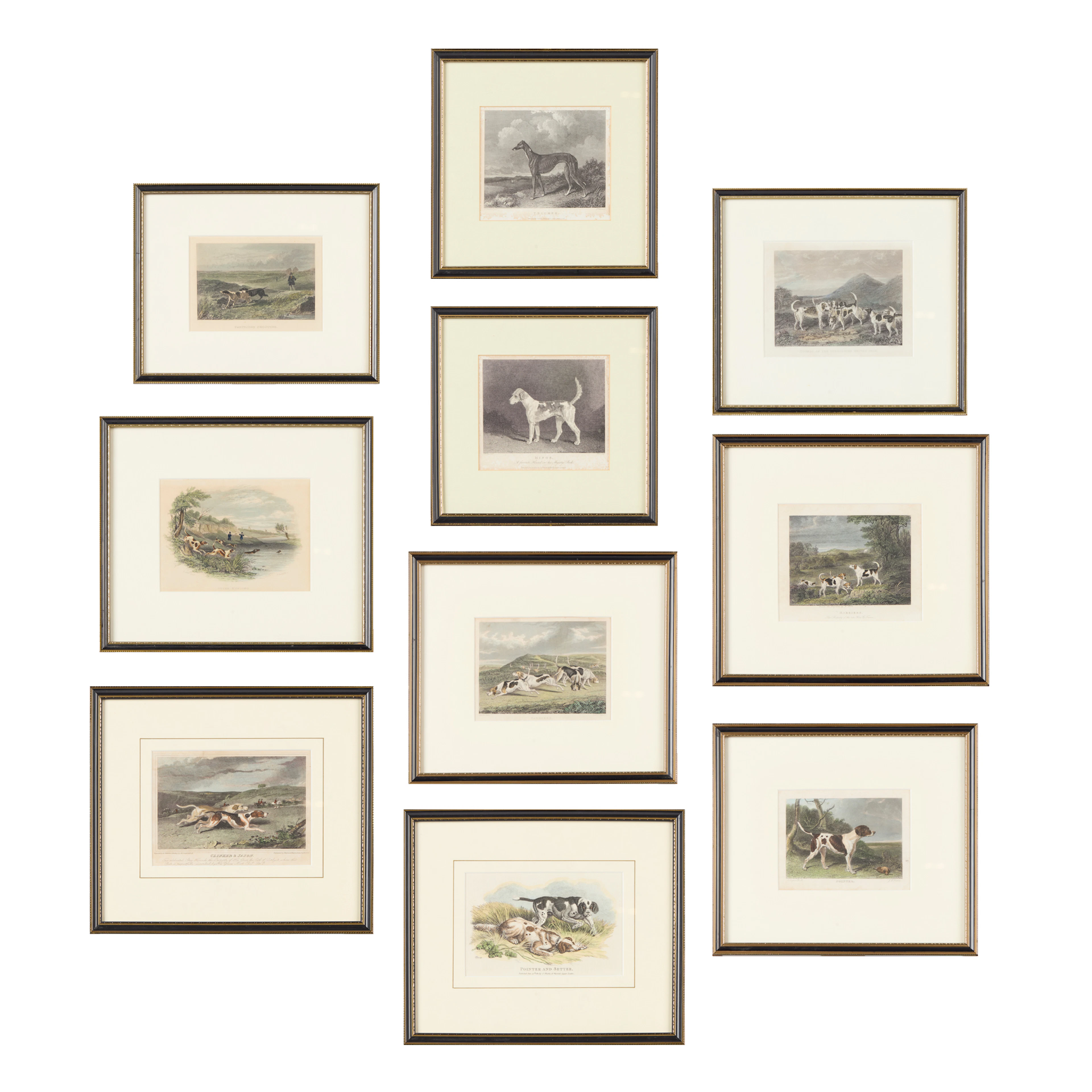 GROUP OF TEN FRAMED PRINTS OF SPORTING DOGS