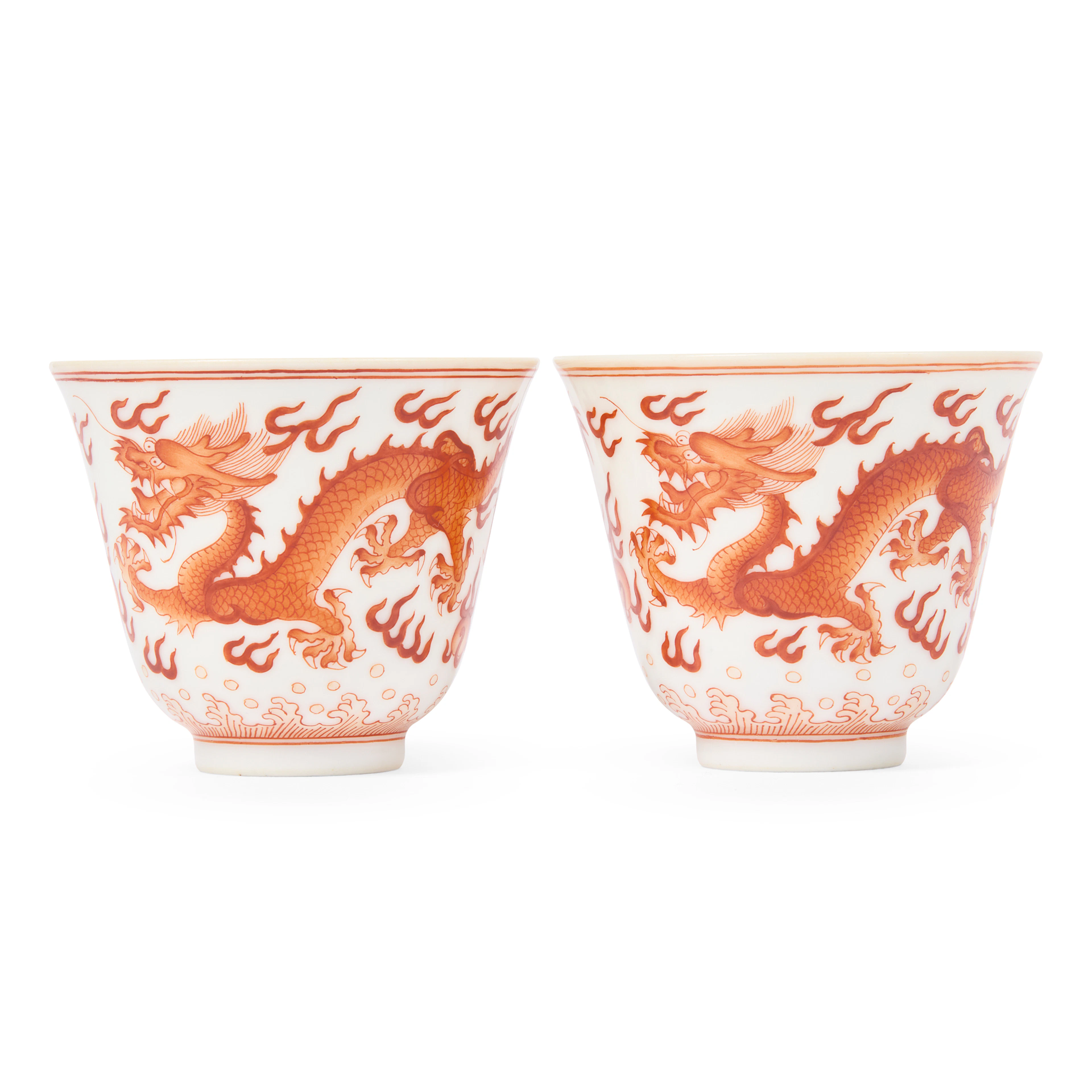 [DRINKING CULTURE] PAIR OF CHINESE IRON-RED-DECORATED 'DRAGON' CUPS