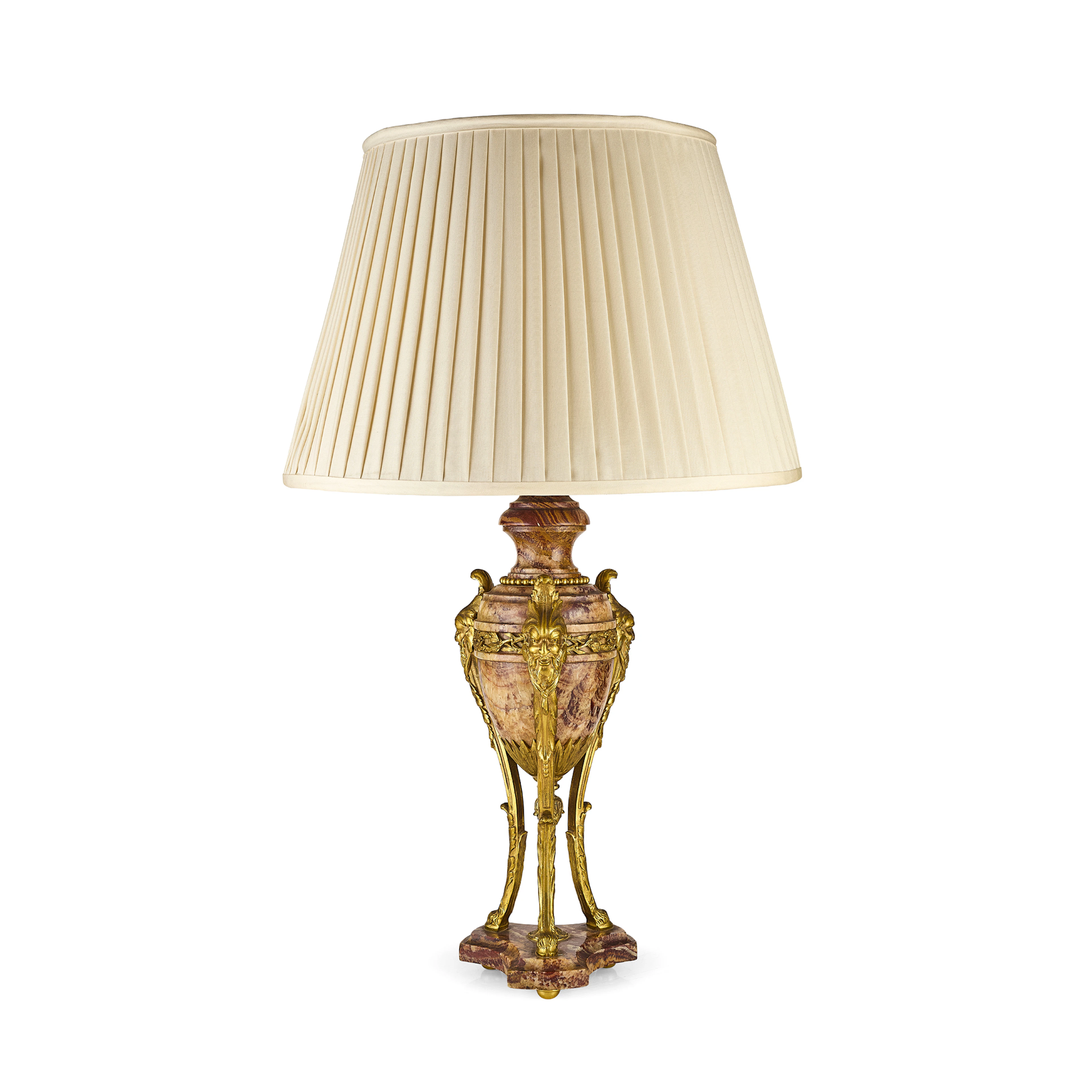 FRENCH LOUIS XVI STYLE RED ONYX AND GILT BRONZE MOUNTED CASSOLETTE LAMP