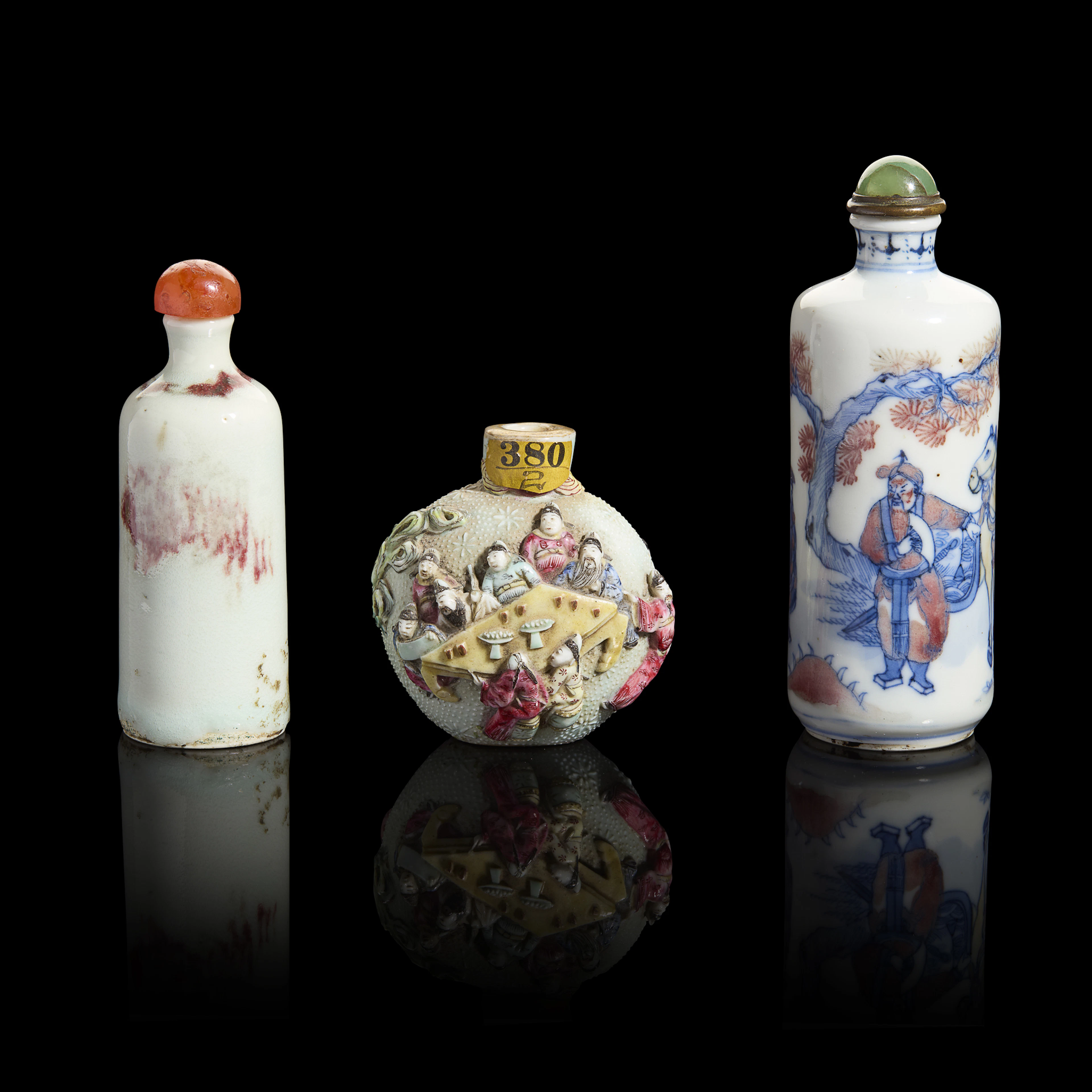 GROUP OF THREE CHINESE PORCELAIN SNUFF BOTTLES