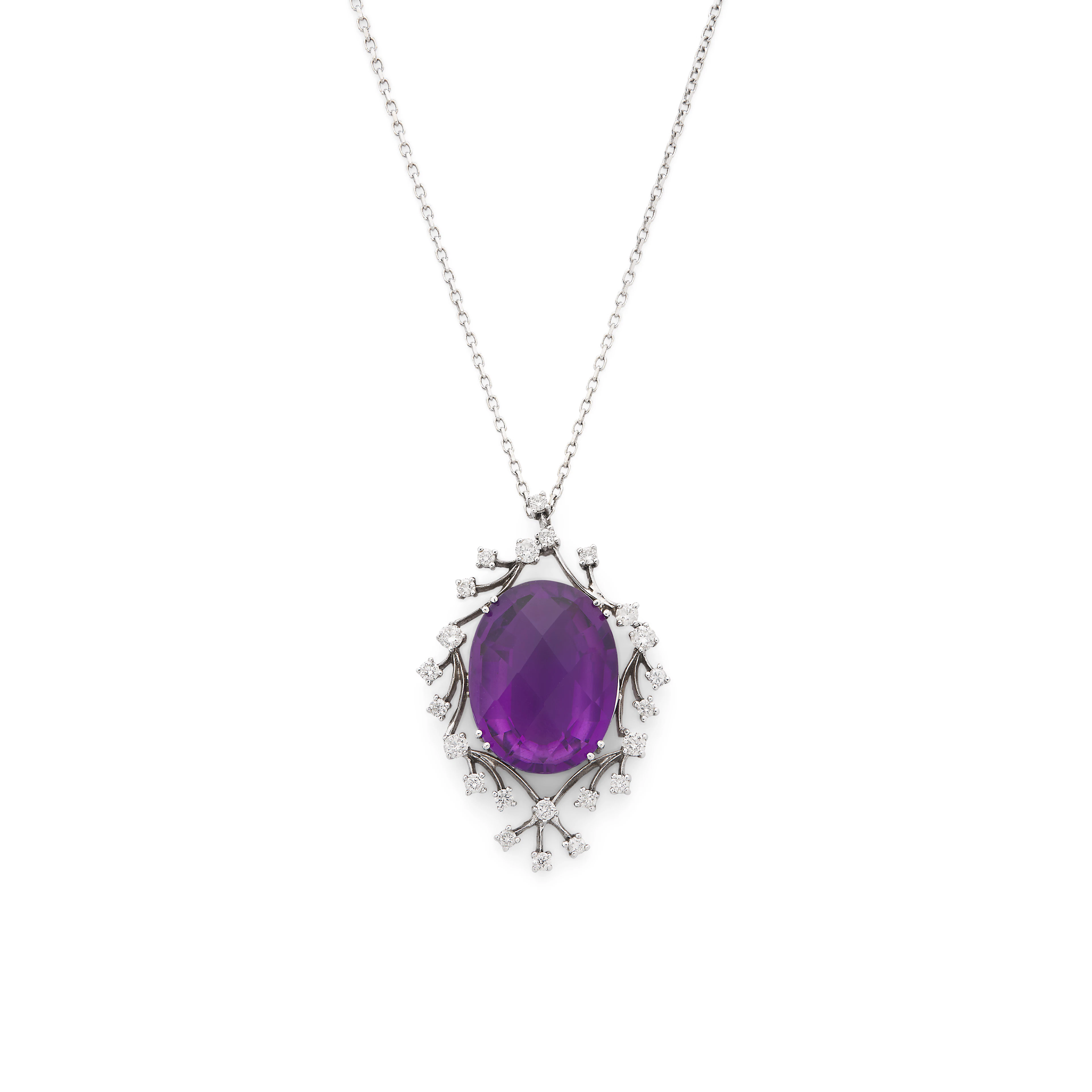 An amethyst and diamond pendent necklace
