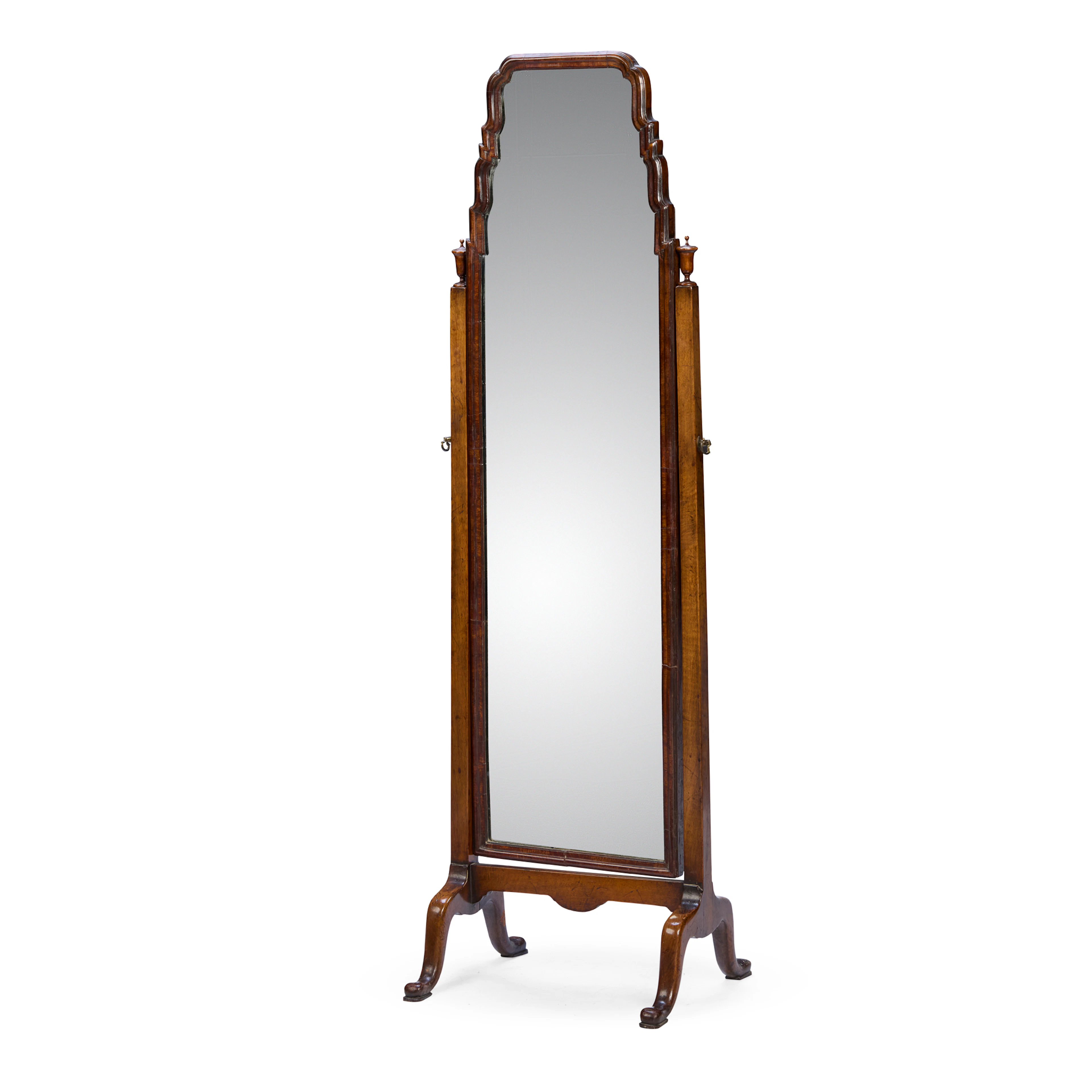 QUEEN ANNE STYLE WALNUT CHEVAL MIRROR