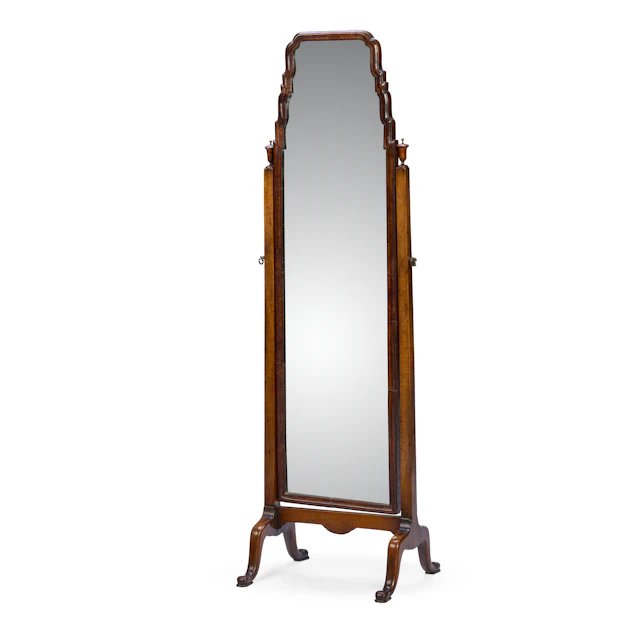 QUEEN ANNE STYLE WALNUT CHEVAL MIRROR
