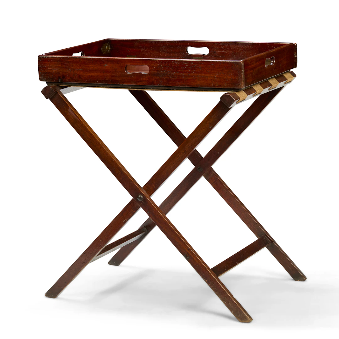 LATE GEORGE III MAHOGANY BUTLER'S TRAY AND STAND