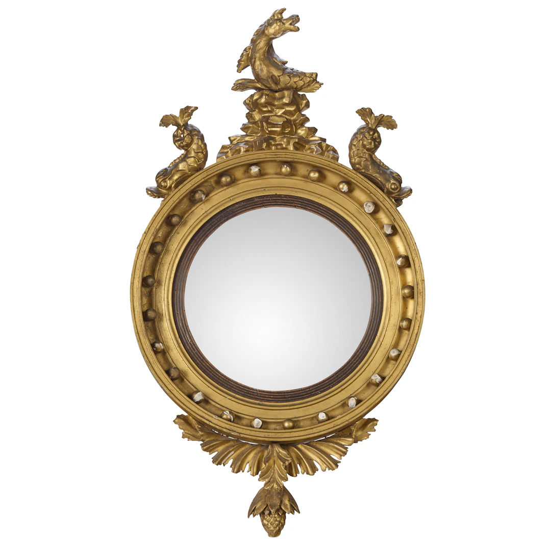 SMALL REGENCY GILTWOOD CONVEXT MIRROR