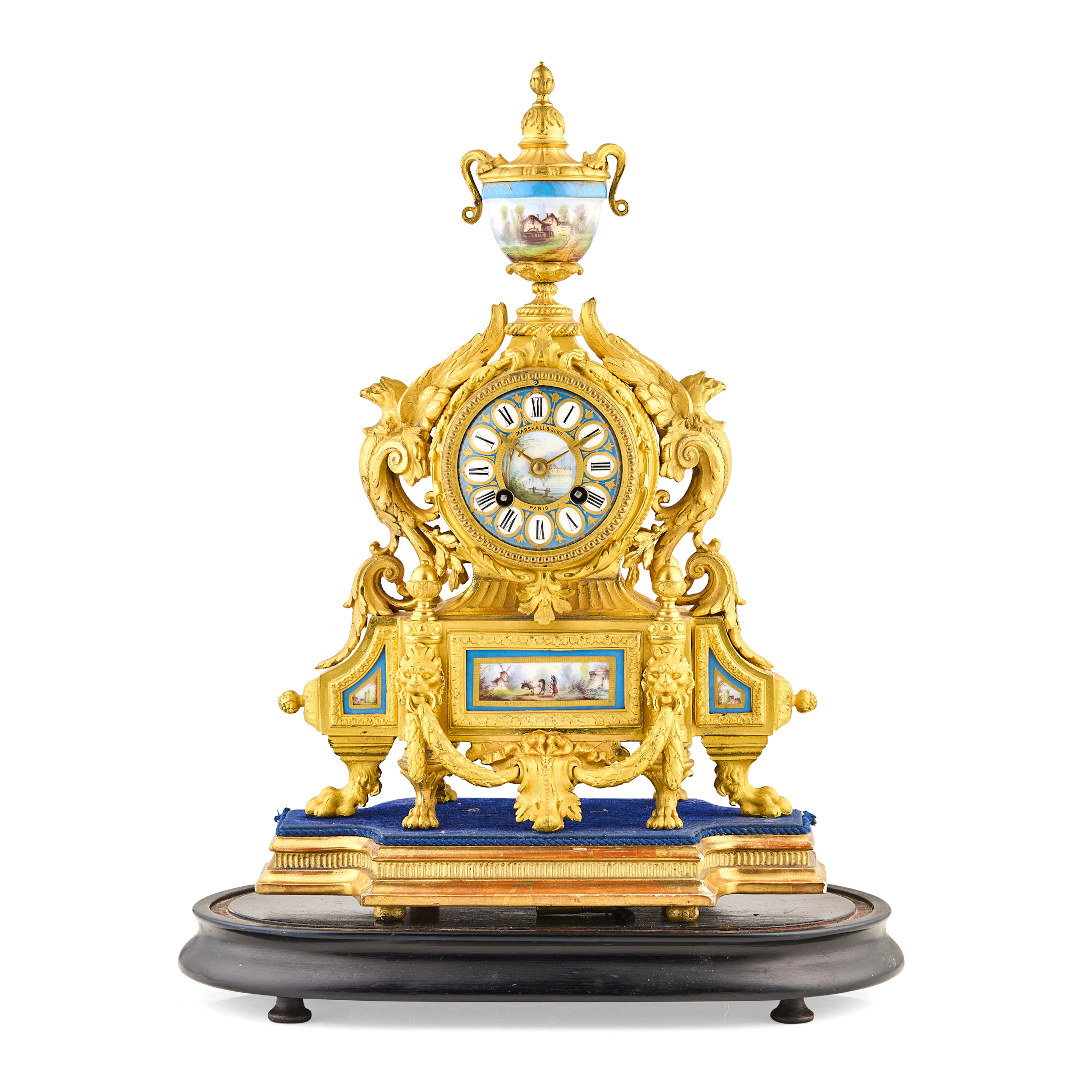 FRENCH SECOND EMPIRE STYLE GILT BRONZE AND PORCELAIN MOUNTED MANTEL CLOCK