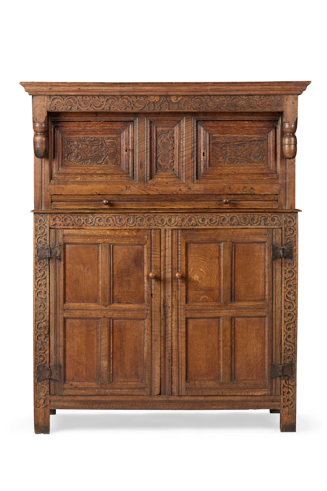 CHARLES II OAK LIVERY CUPBOARD, DATED 1682