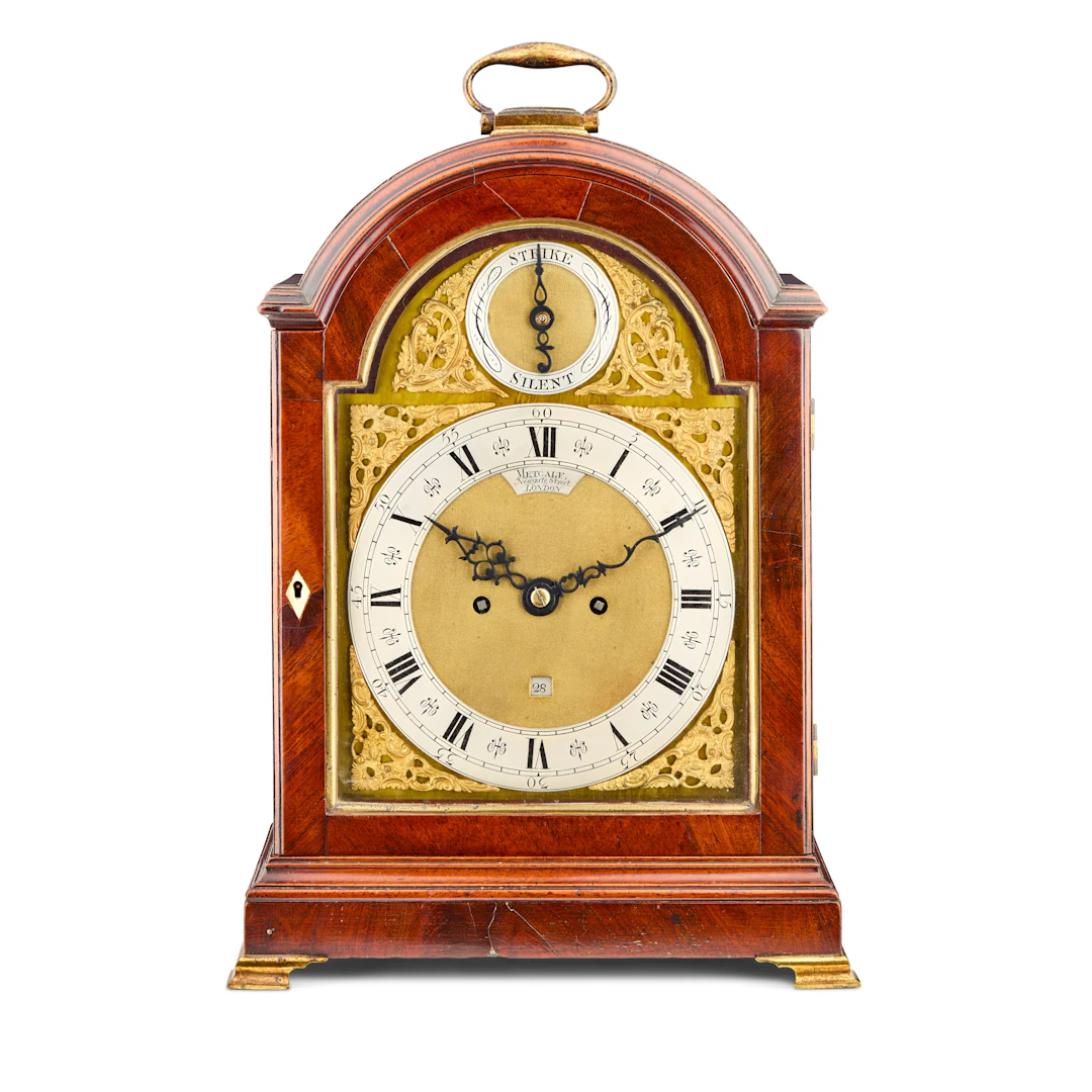 GEORGE III MAHOGANY AND BRASS BRACKET CLOCK, METCALFE, NEWGATE STREET, LONDON