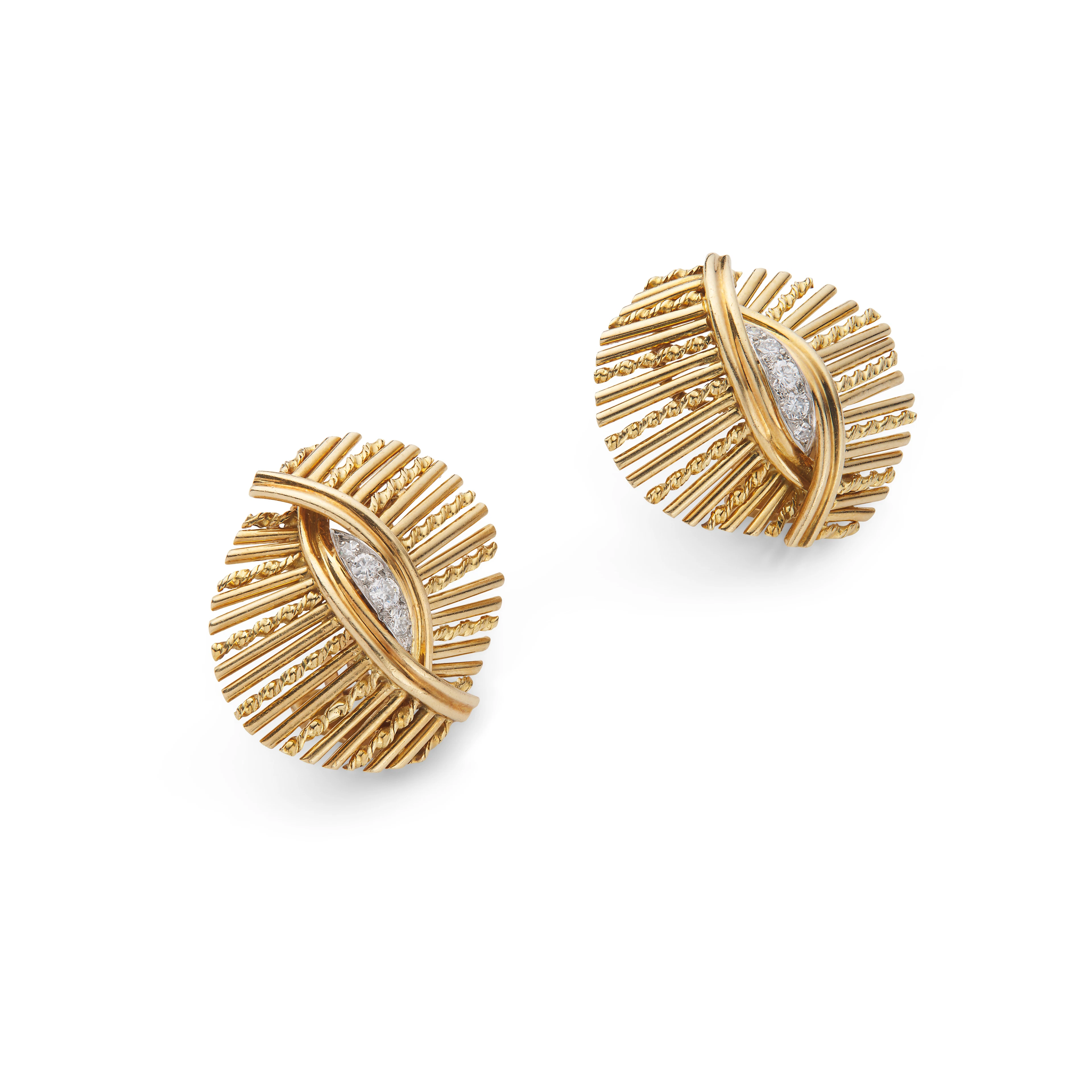 Cartier: A pair of diamond earclips, circa 1955