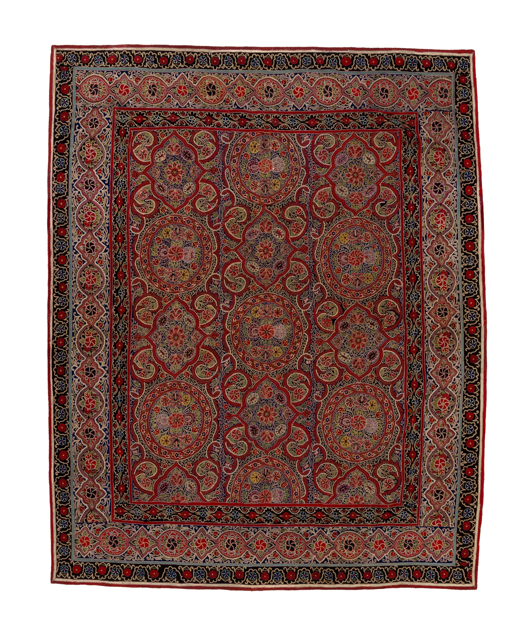 A QAJAR RESHT EMBROIDERED APPLIQUÉ WOOL PANEL