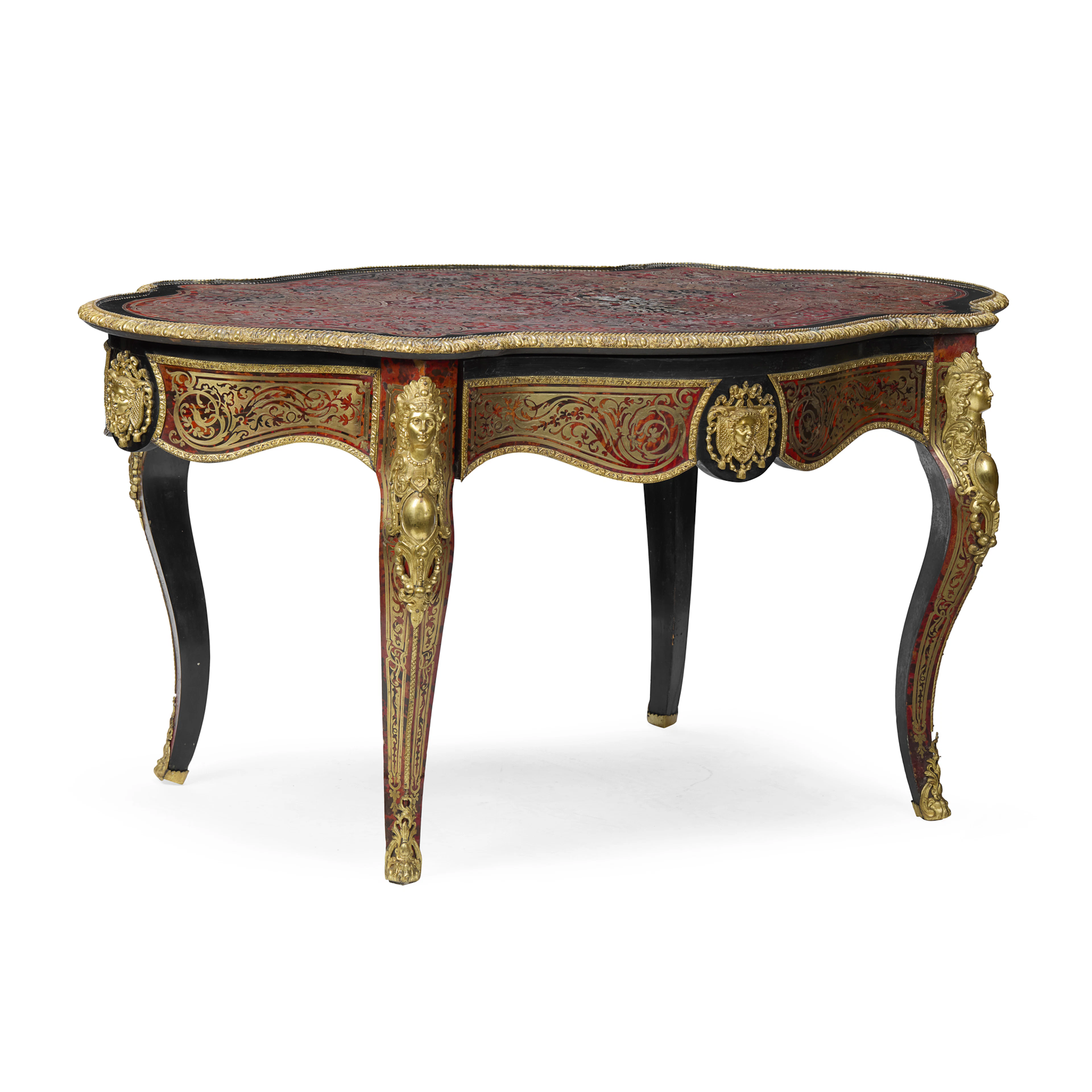 LOUIS XIV STYLE RED TORTOISESHELL AND EBONISED BOULLE MARQUETRY CENTRE TABLE