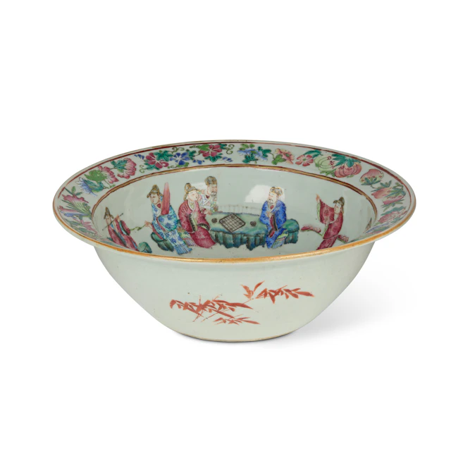CHINESE FAMILLE ROSE 'LITERATI' BASIN