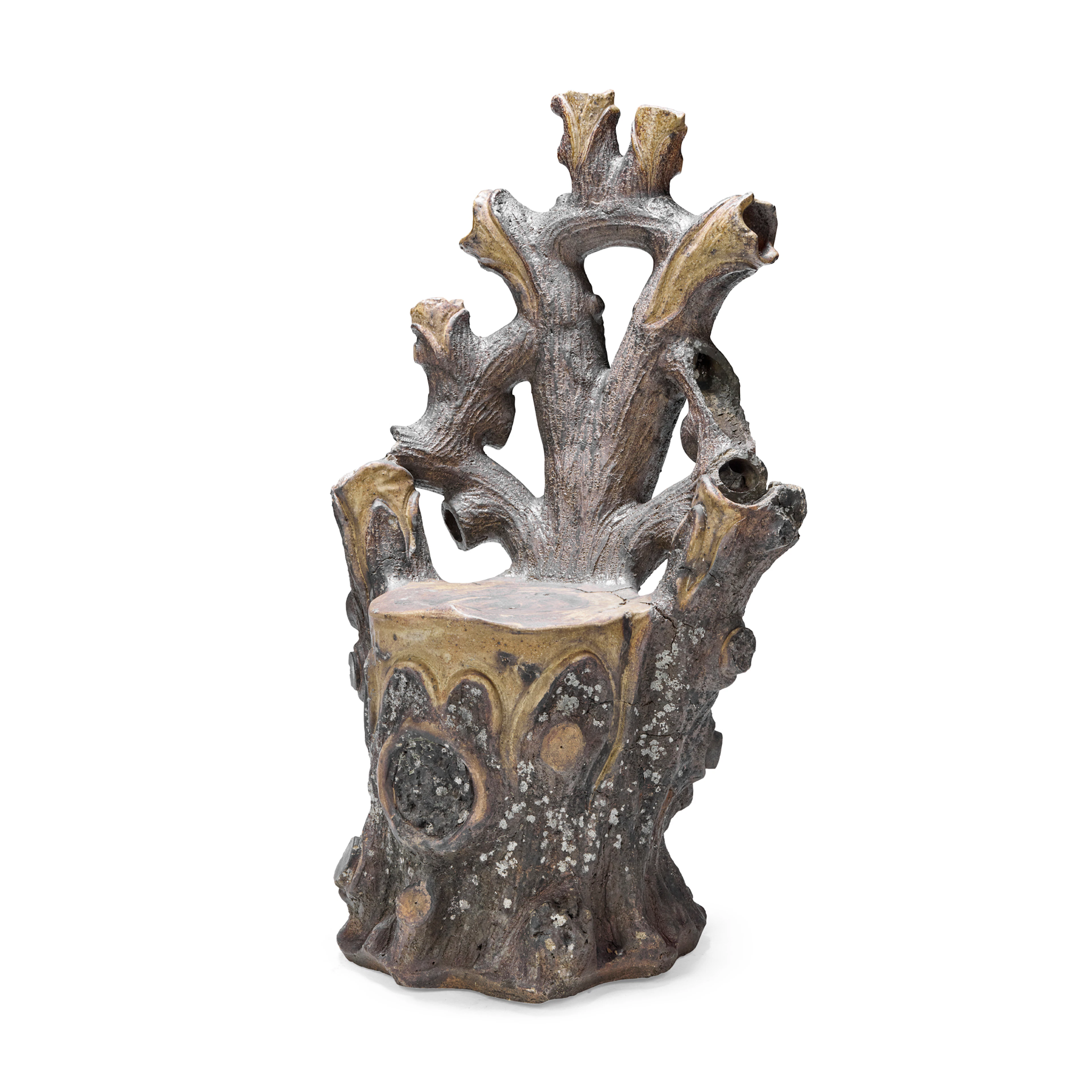 SCOTTISH FAUX BOIS GLAZED FIRECLAY STRAWBERRY PLANTER GARDEN CHAIR