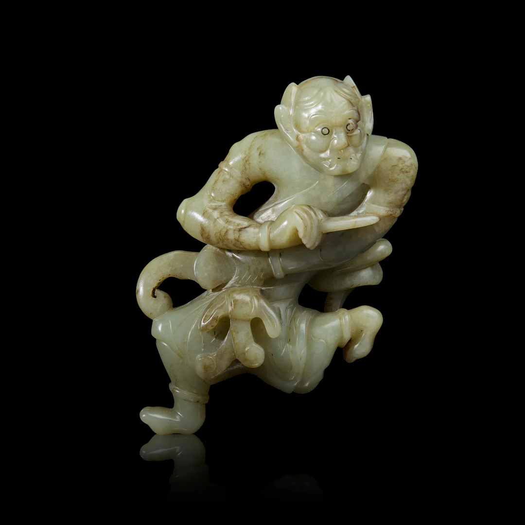 CHINESE CELADON JADE CARVING OF KUI XING