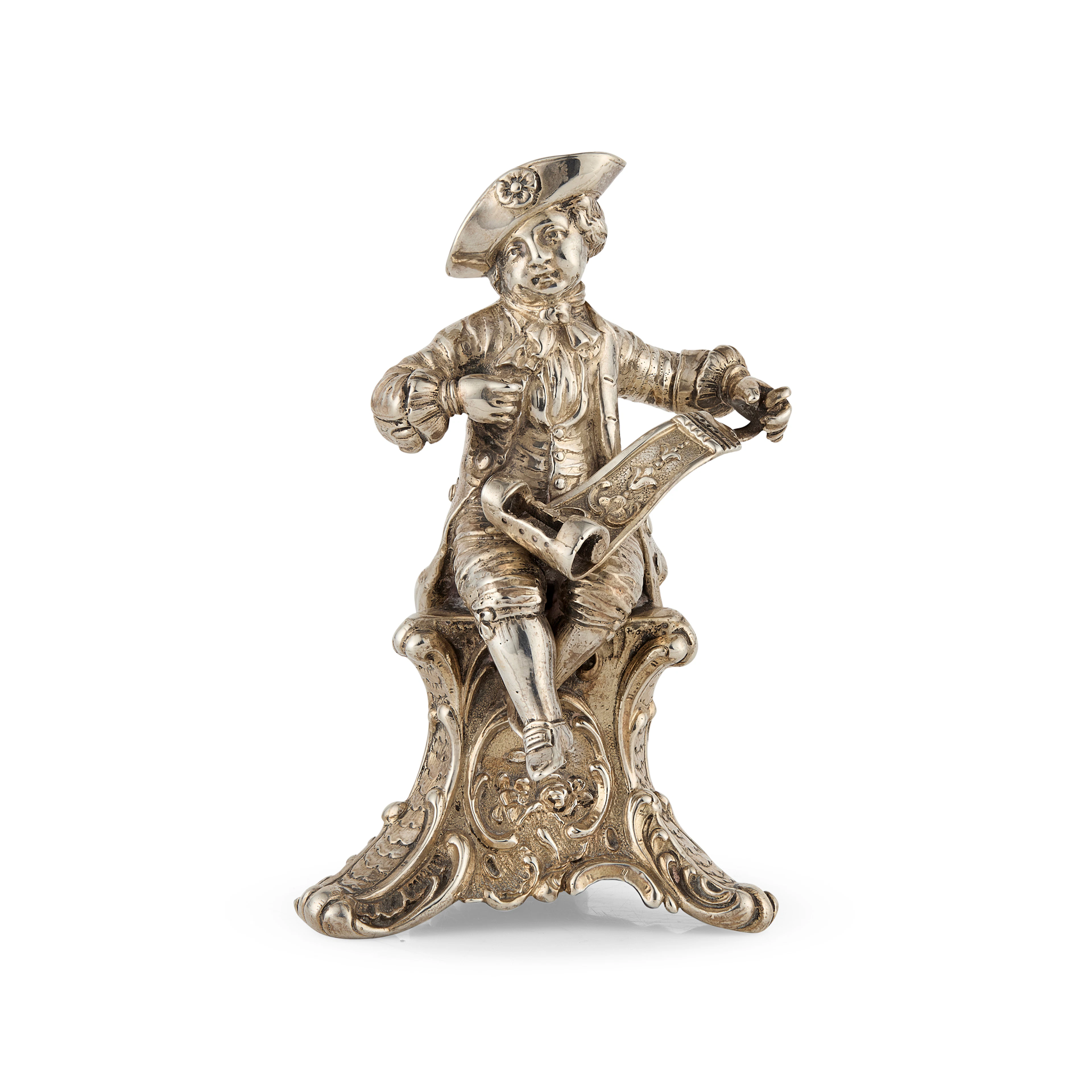 GERMAN SILVER FIGURE OF A MUSICIAN