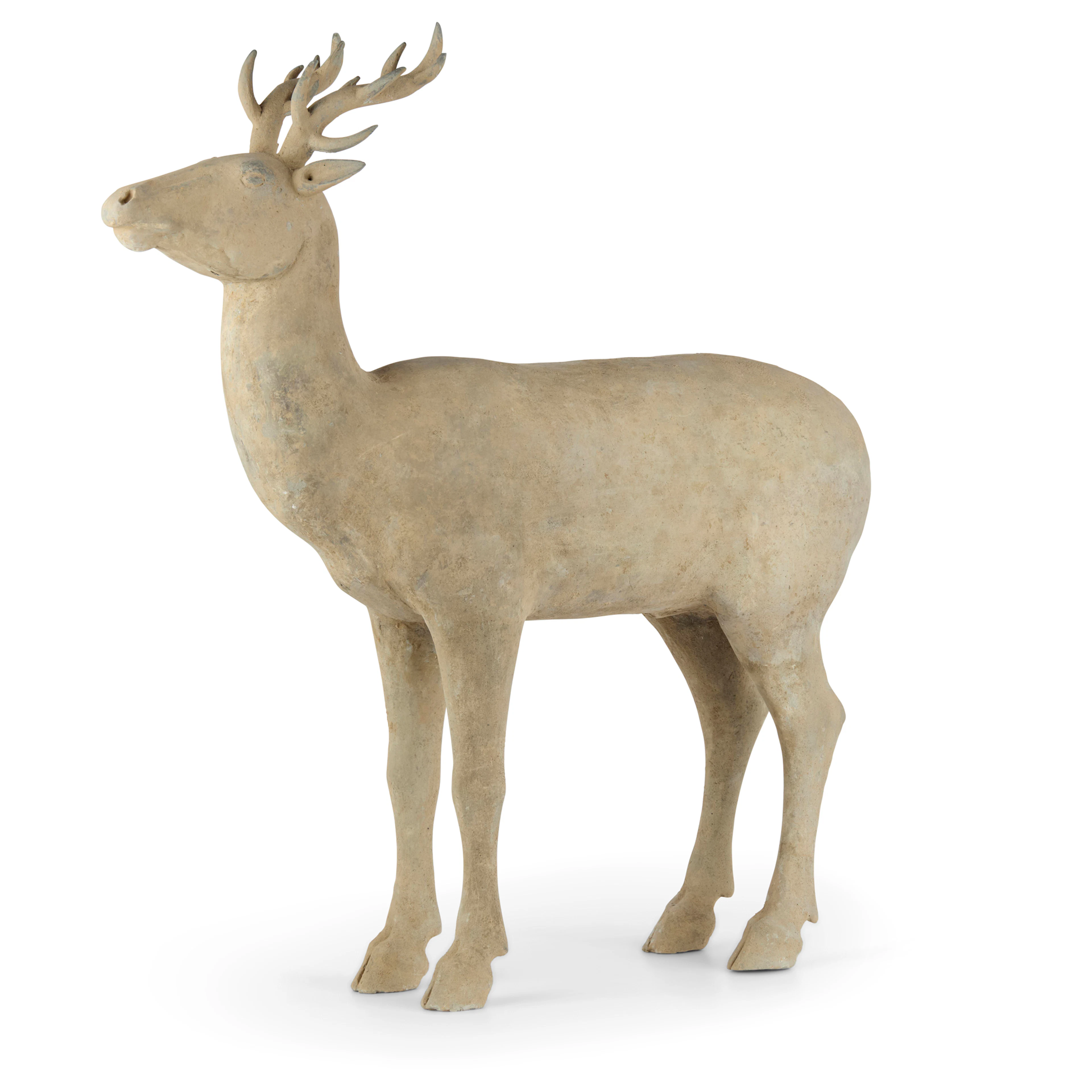 LARGE CHINESE GREY POTTERY MODEL OF A STAG