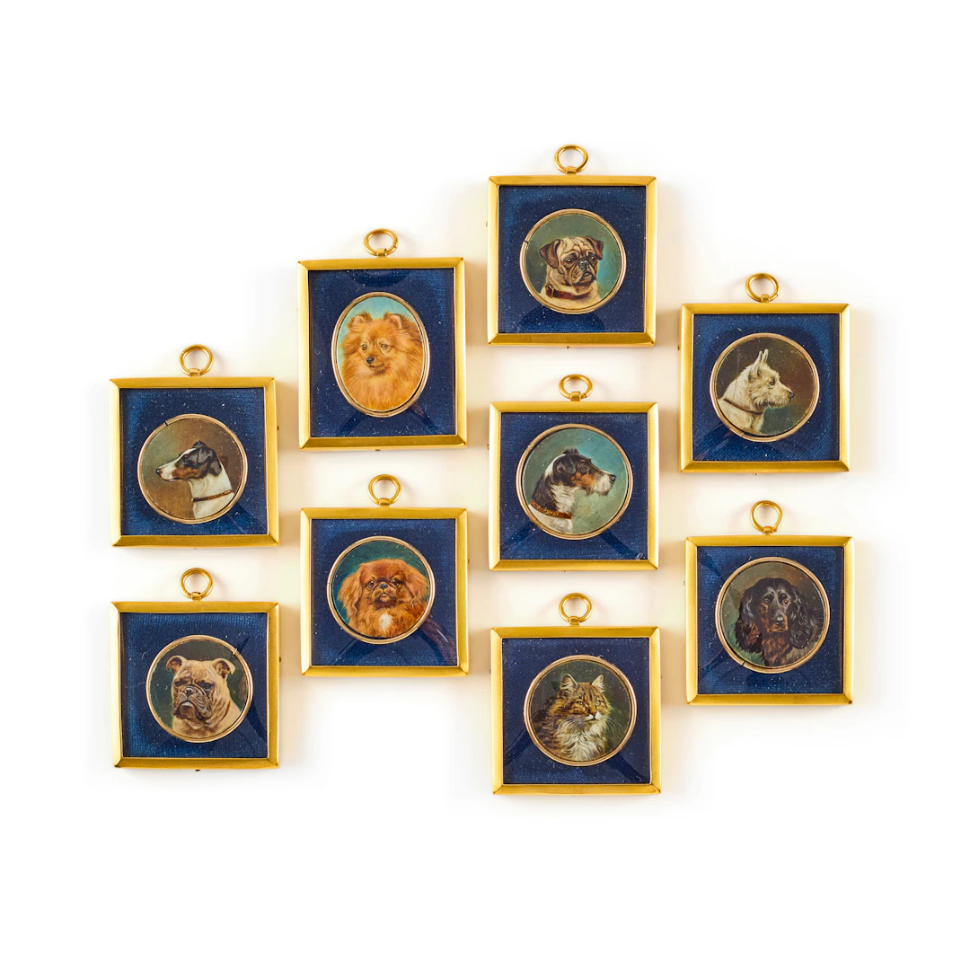 COLLECTION OF EIGHT PORTRAIT MINIATURES OF DOGS