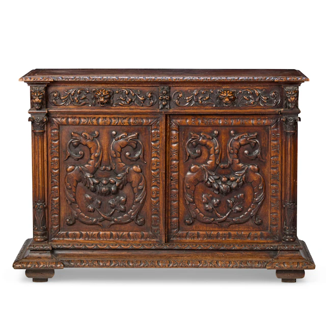 RENAISSANCE REVIVAL CARVED OAK SIDE CABINET