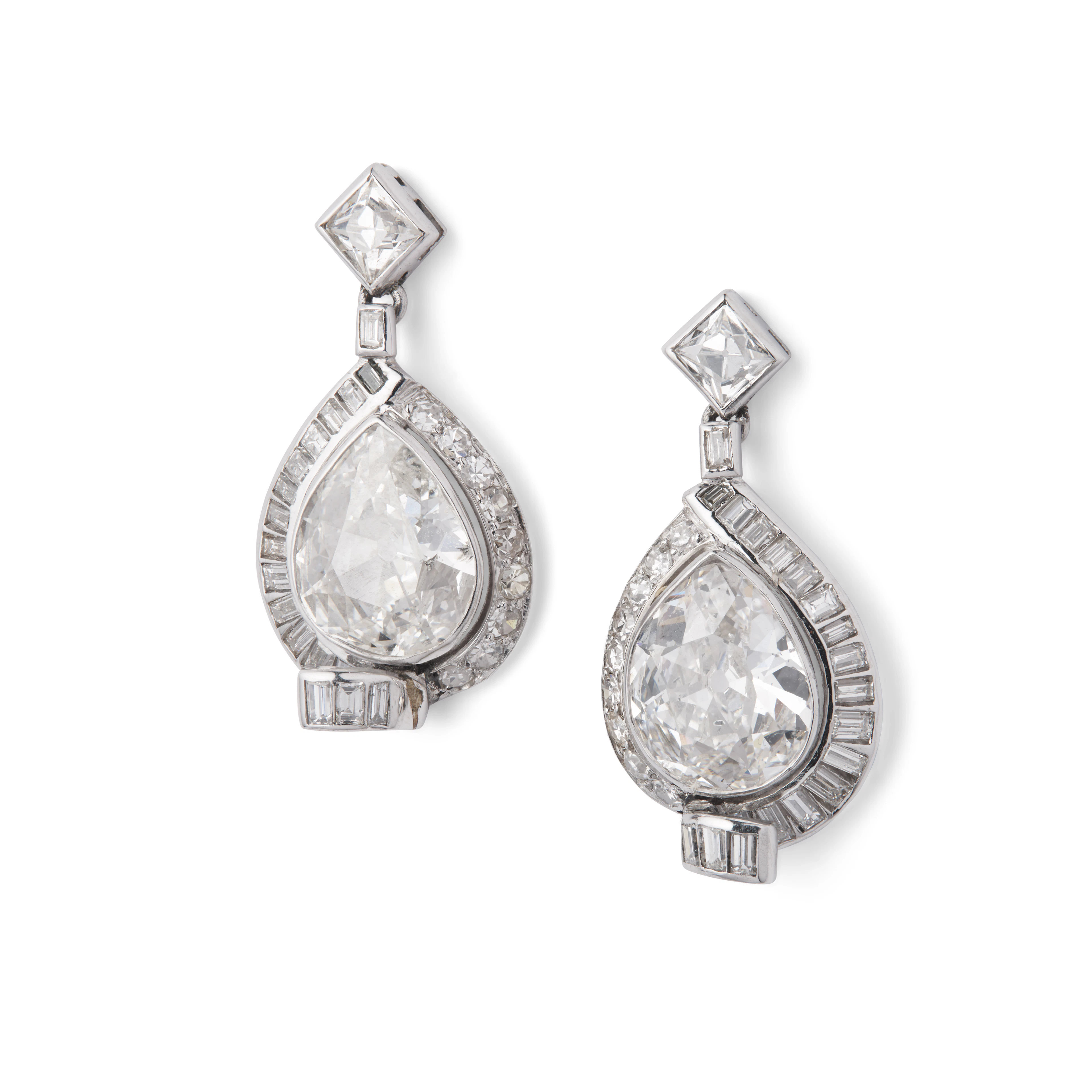 A pair of diamond earrings, mid 20th century