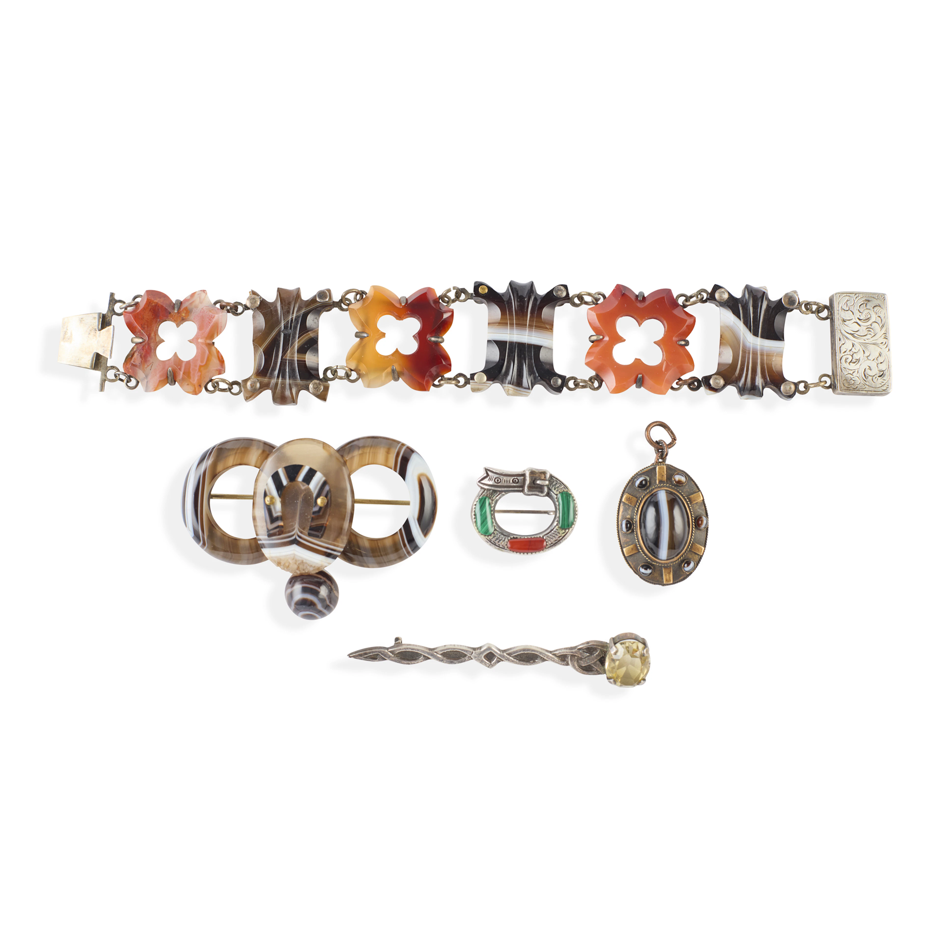 A COLLECTION OF VICTORIAN HARDSTONE JEWELLERY