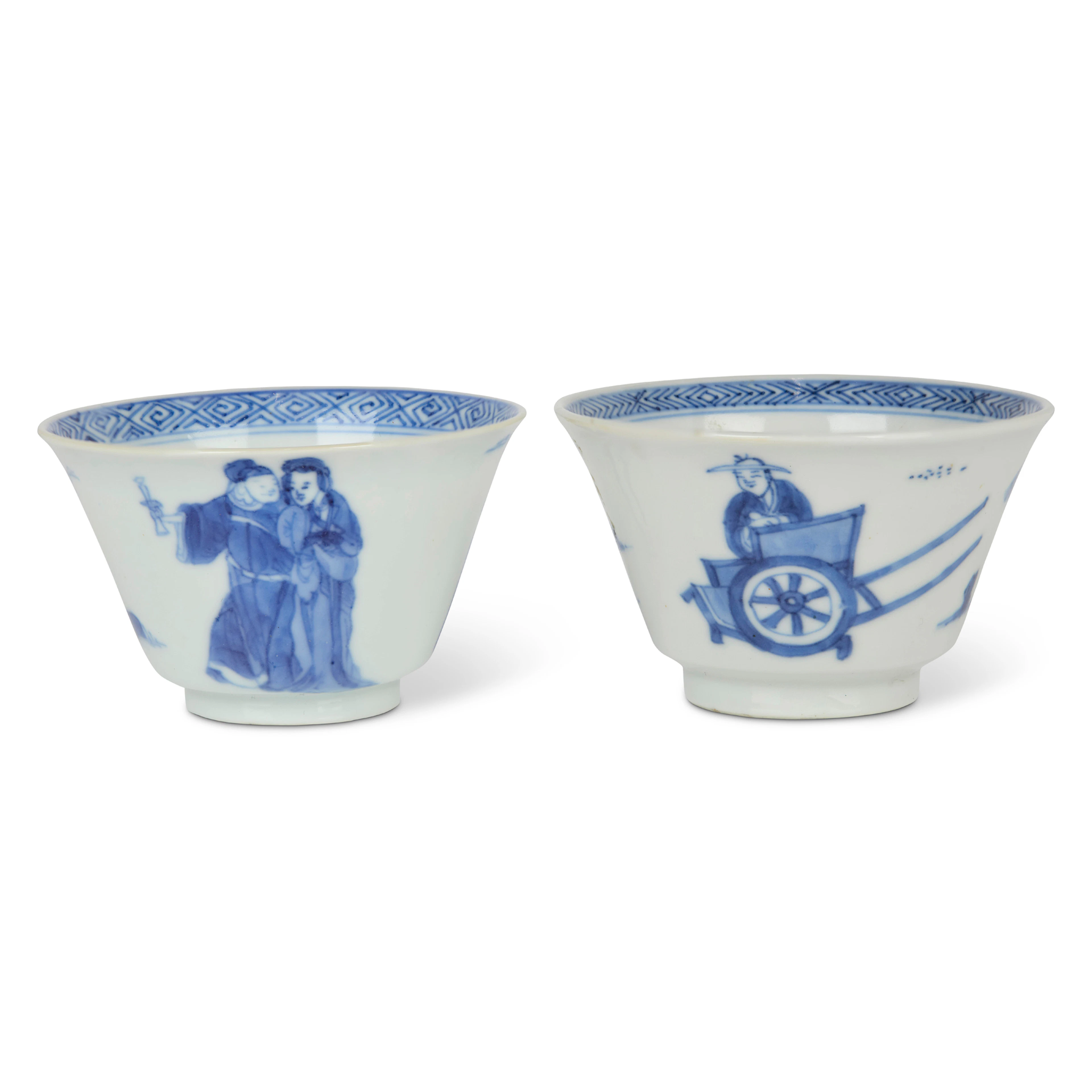TWO CHINESE BLUE AND WHITE 'FIGURAL' CUPS