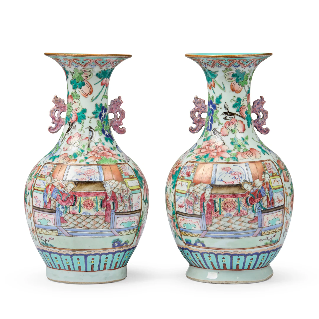 PAIR OF CHINESE FAMILLE ROSE 'FIGURAL' VASES