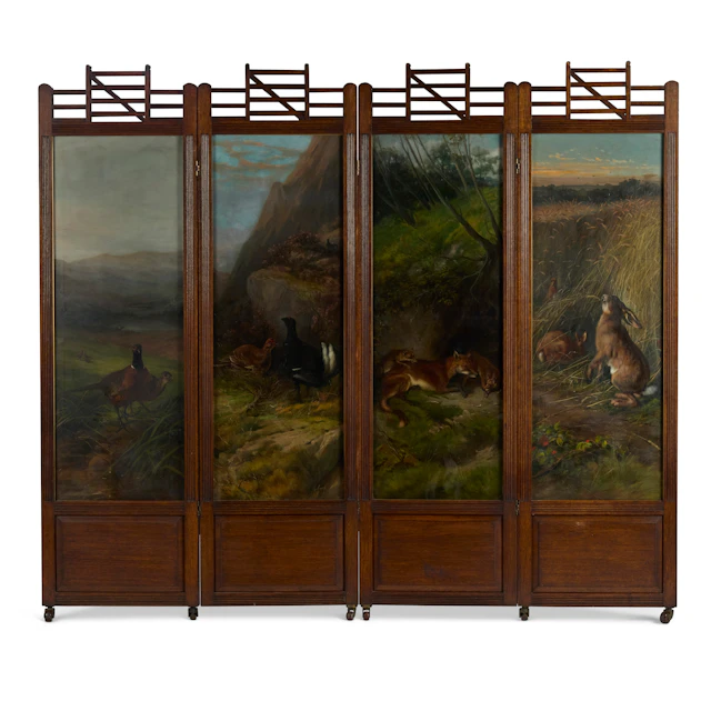 GEORGE EARL (1824-1908), FOUR SPORTING PAINTINGS MOUNTED AS A ROOM DIVIDER