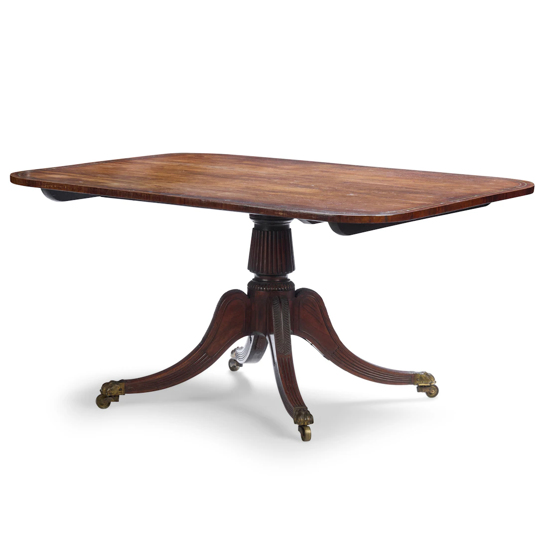 REGENCY ROSEWOOD AND BRASS INLAID BREAKFAST TABLE