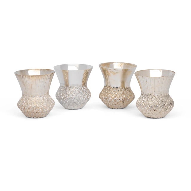 SET OF FOUR CONTEMPORARY SILVER THISTLE TOT CUPS