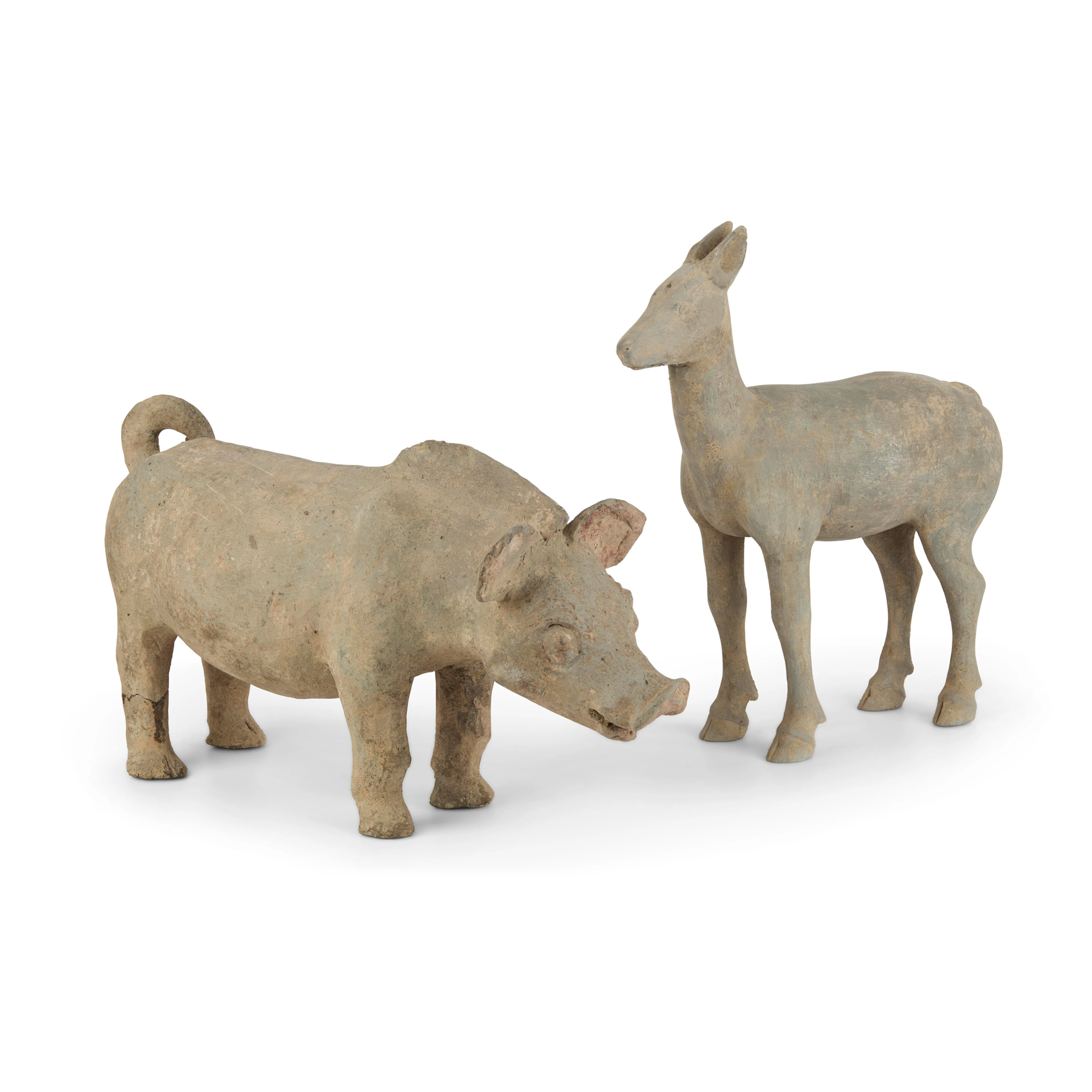 CHINESE POTTERY MODELS OF PIG AND DEER